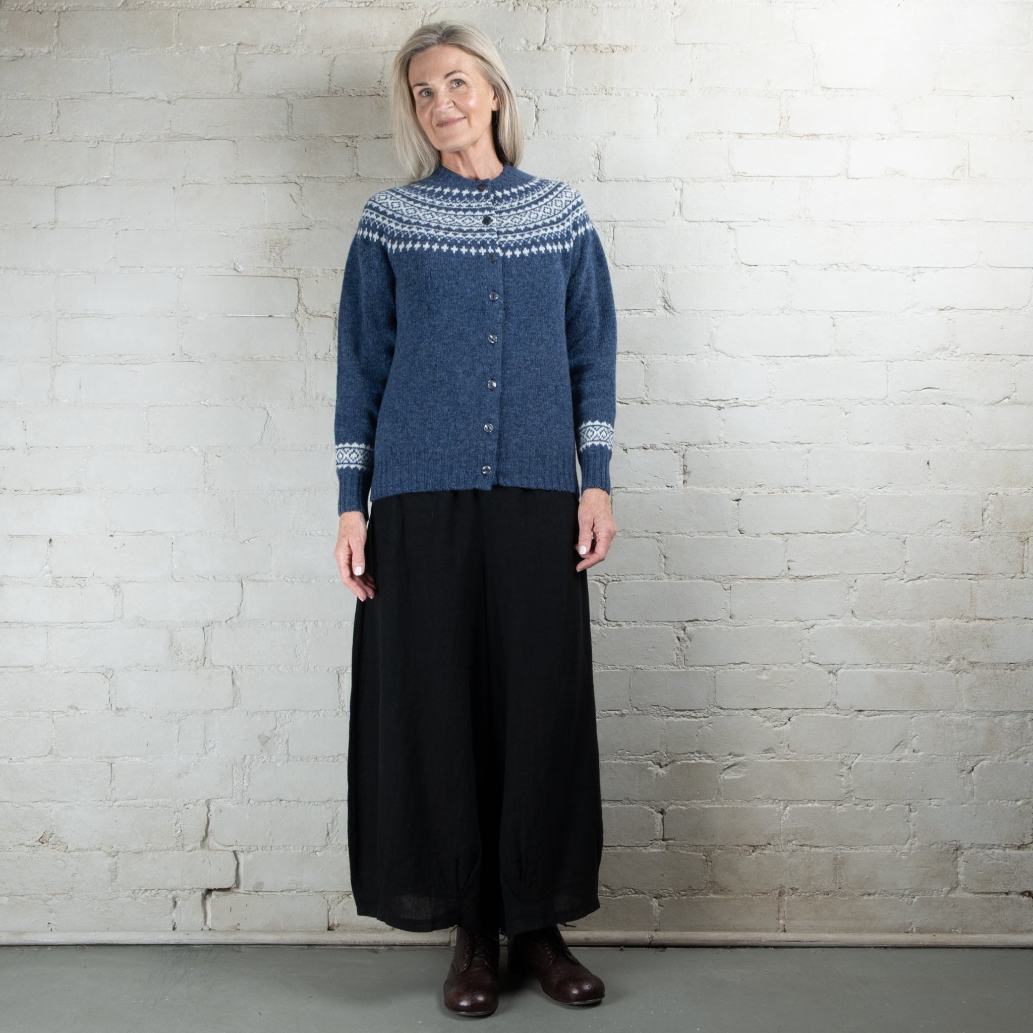 Harley of Scotland Two Colour Fairisle Yoke HB Wool Cardigan