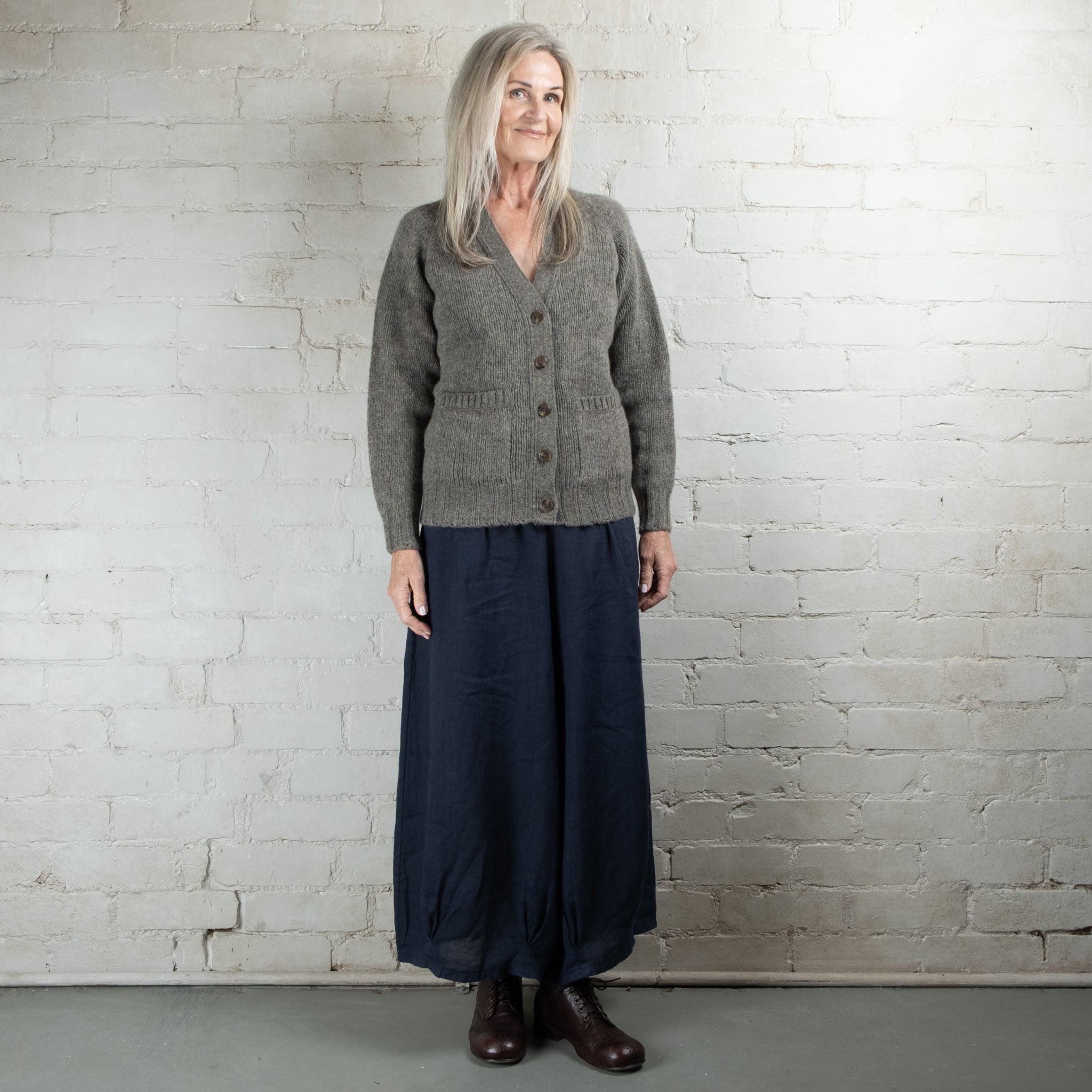 Harley of Scotland Fossil Chunky Knit Wool Cardigan With Pockets