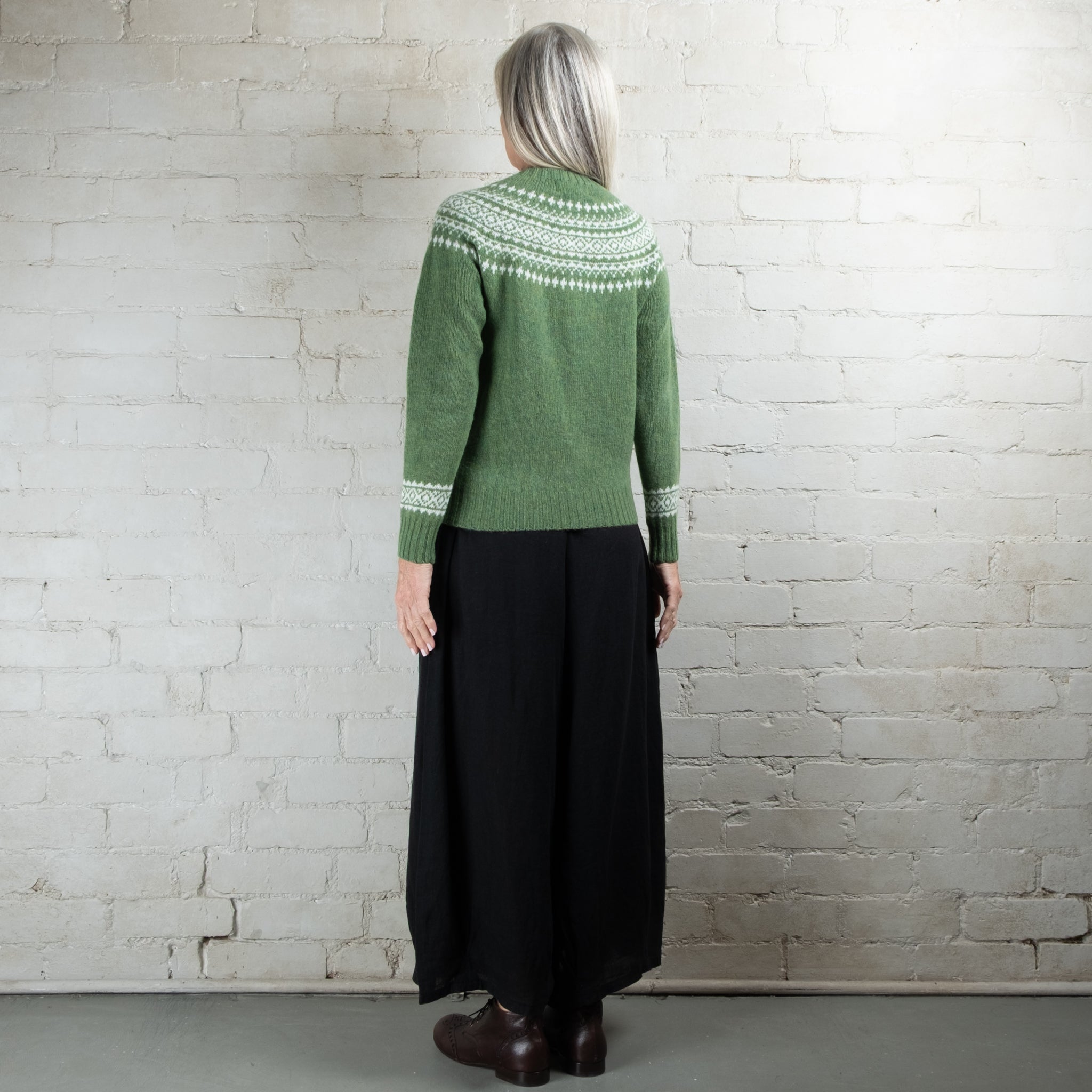 Harley of Scotland Two Tone Baize/Snow Fairisle Wool Cardigan