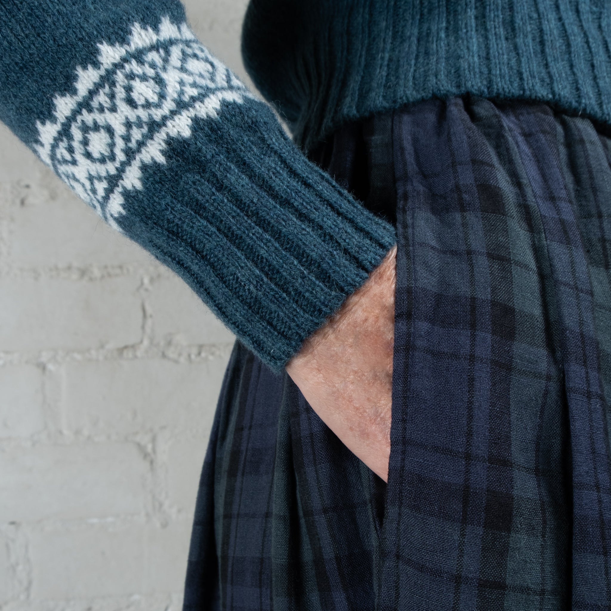 Harley of Scotland Two Tone Tempest/White Fairisle Yoke Crew Wool Sweater