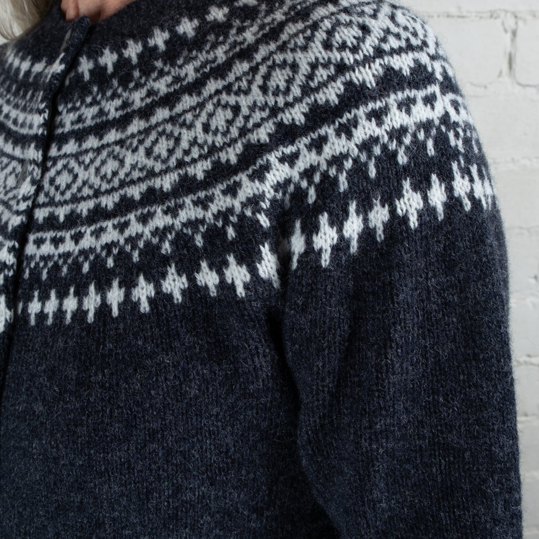 Harley of Scotland Two Colour Fairisle Yoke HB Wool Cardigan