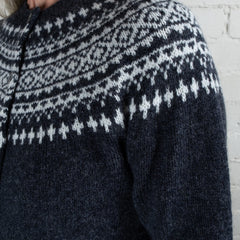 Harley of Scotland Two Colour Fairisle Yoke HB Wool Cardigan