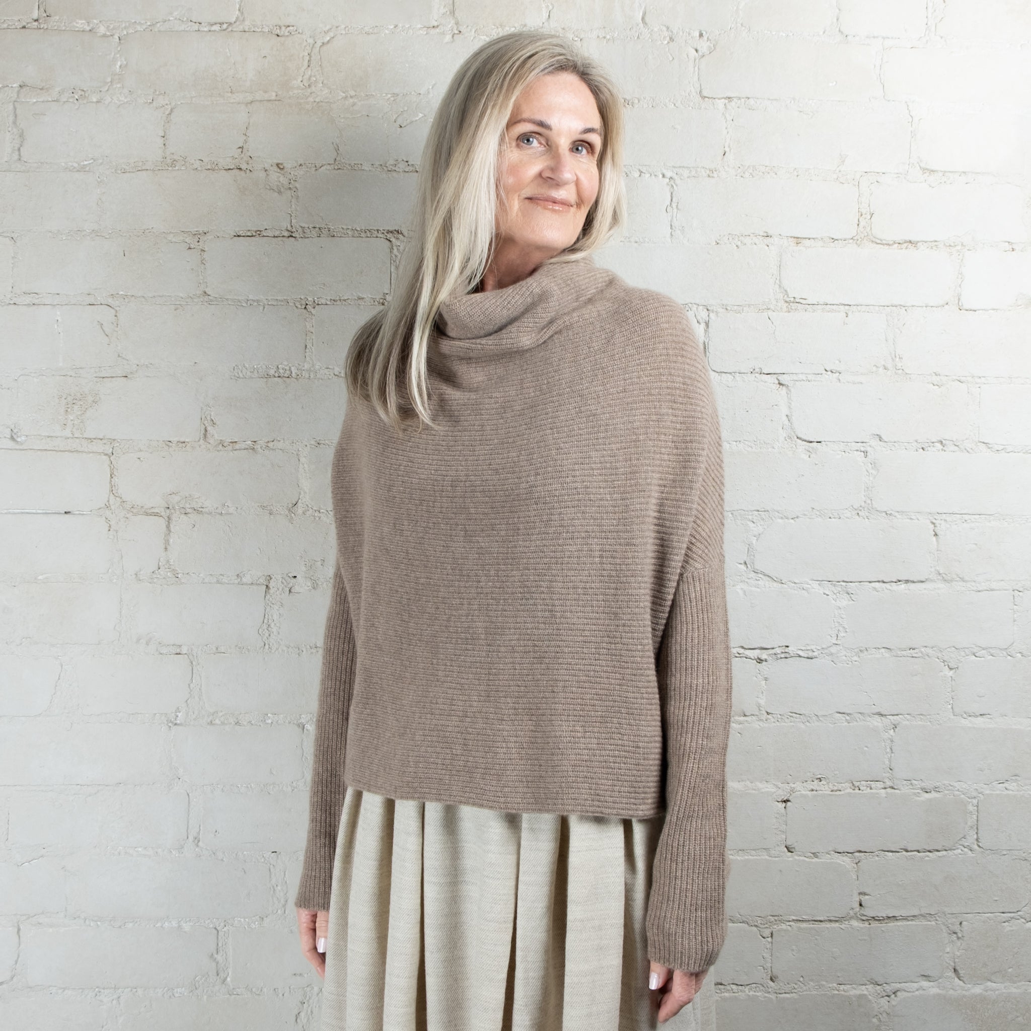 Cashmerism Cashmere Cowl Ribknit Crop Sweater