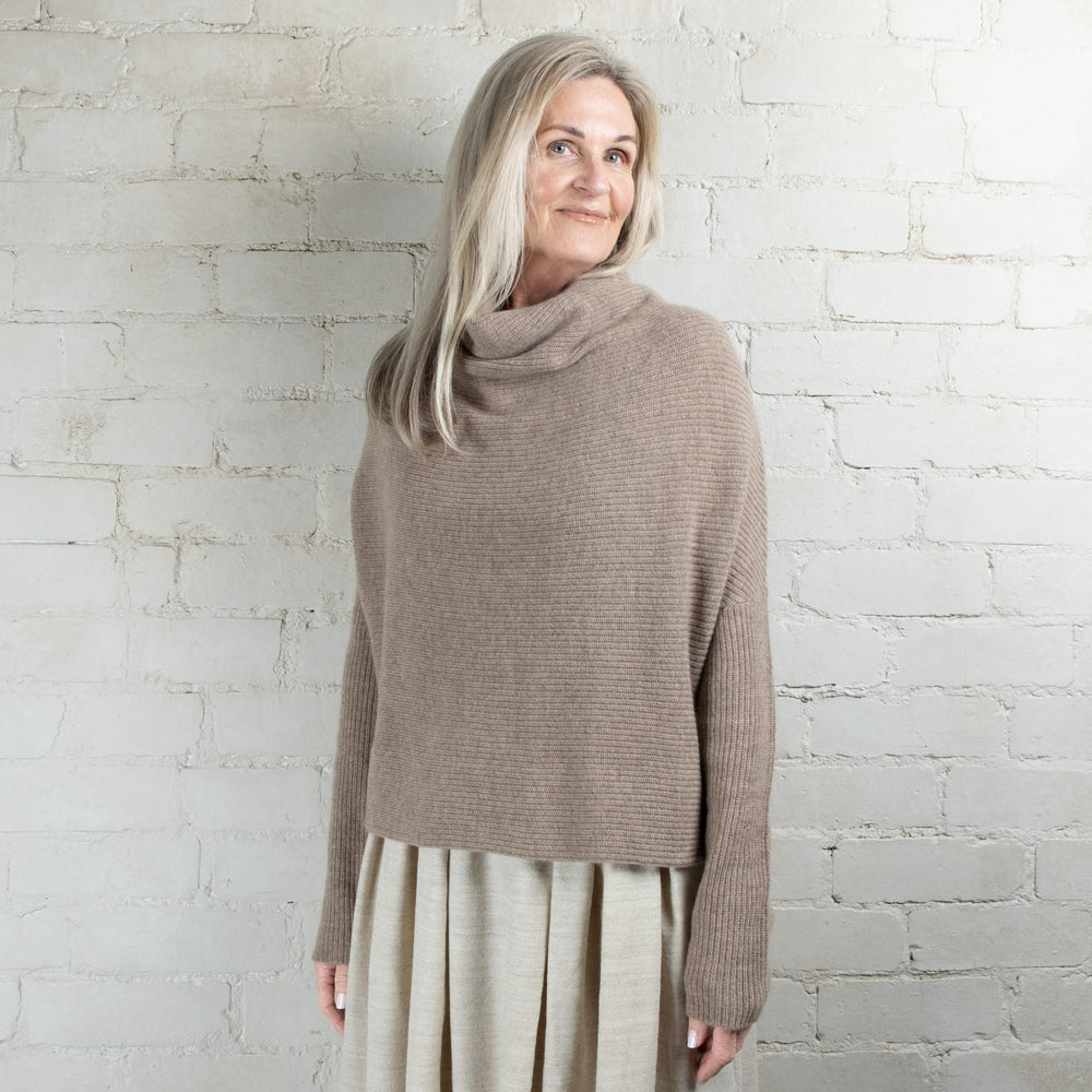 Cashmerism Cashmere Cowl Ribknit Crop Sweater