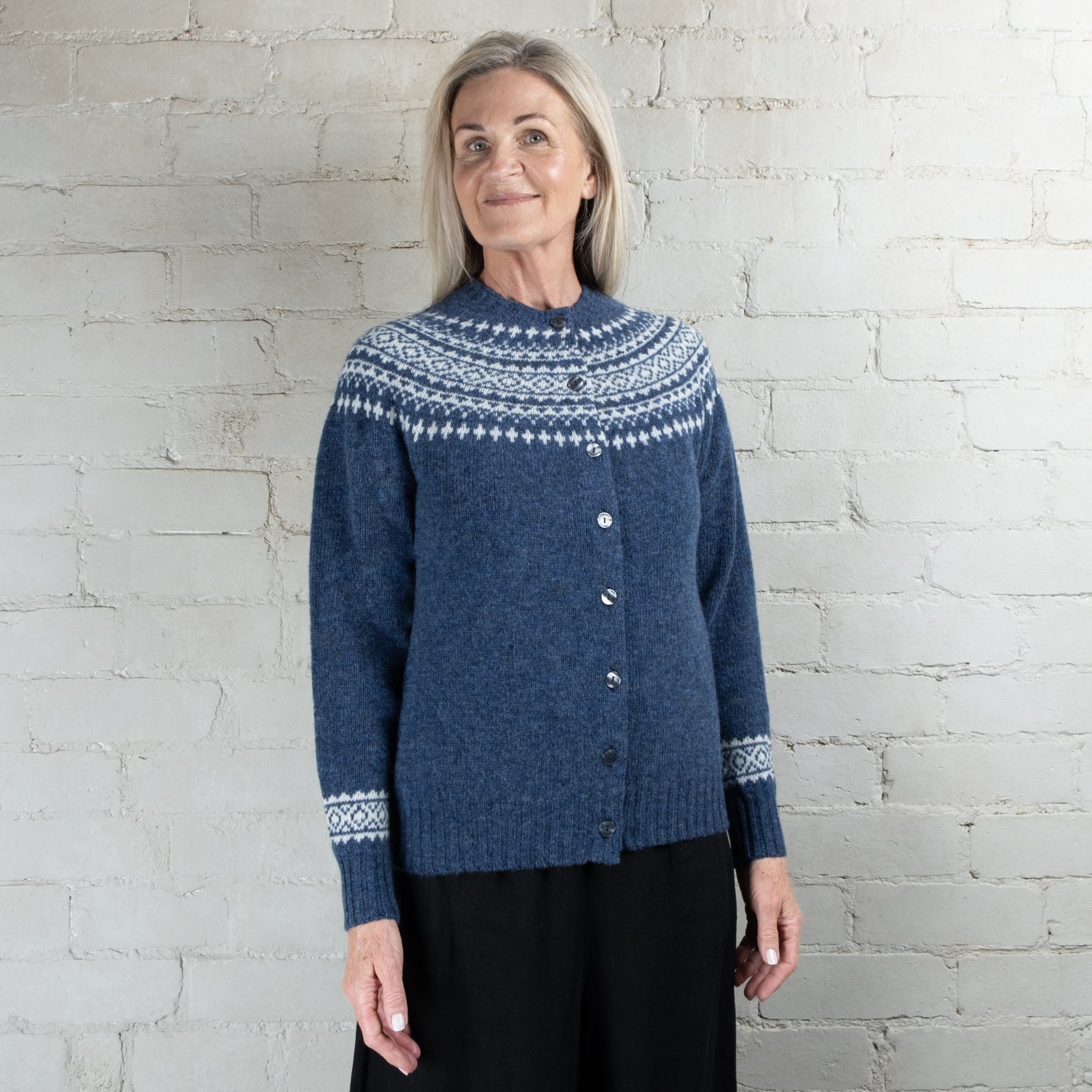 Harley of Scotland Two Colour Fairisle Yoke HB Wool Cardigan