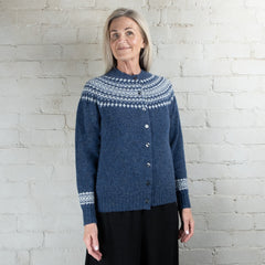 Harley of Scotland Two Colour Fairisle Yoke HB Wool Cardigan