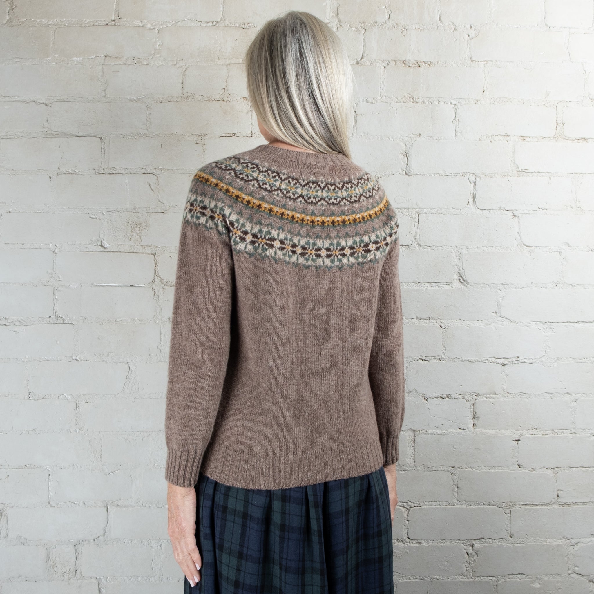 Harley of Scotland Tundra Fairisle Yoke Crew Wool Sweater