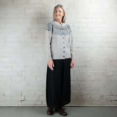 Harley of Scotland Fairisle Mull Grey Yoke HB Wool Cardigan