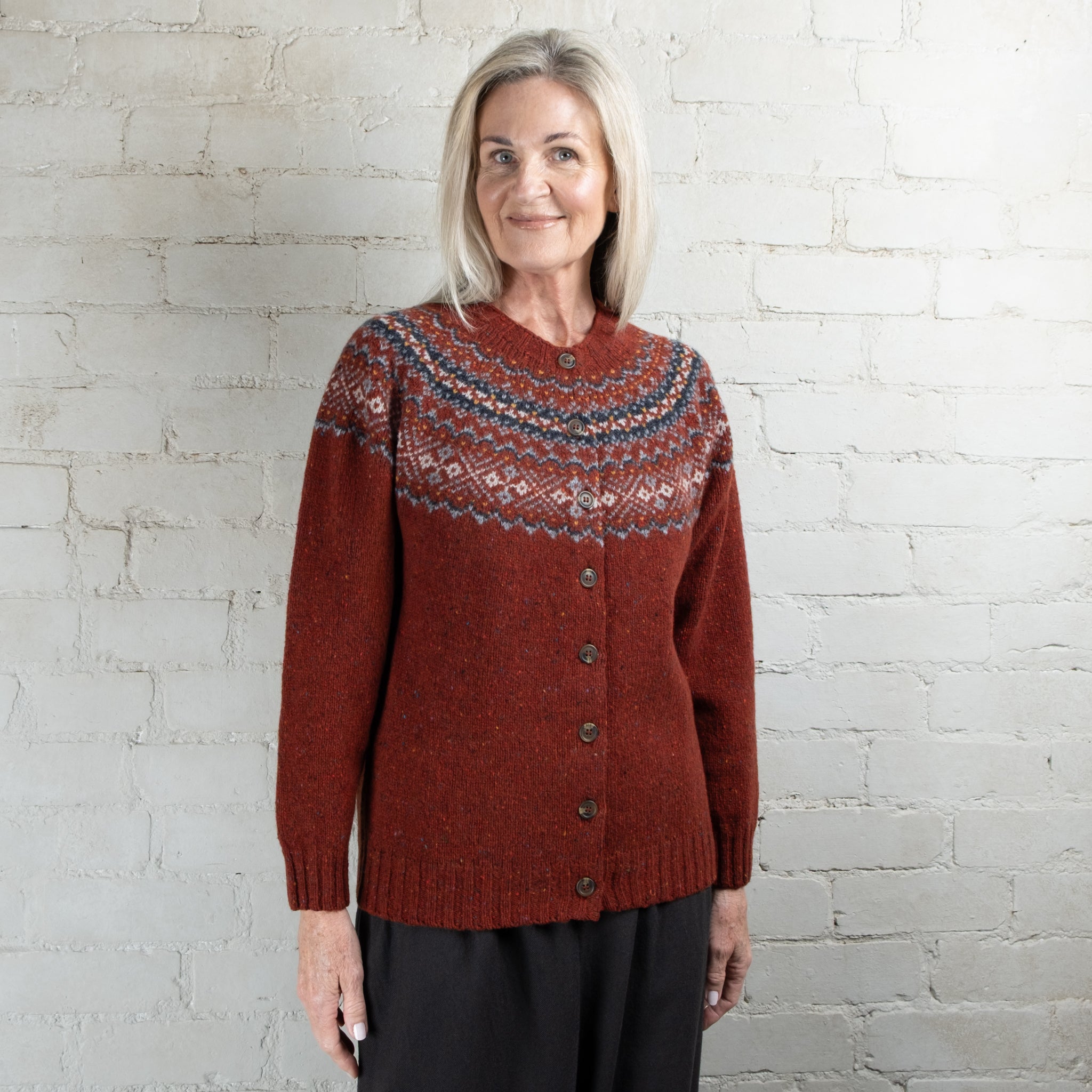 Harley of Scotland Fairisle Hoy Yoke HB Wool Cardigan