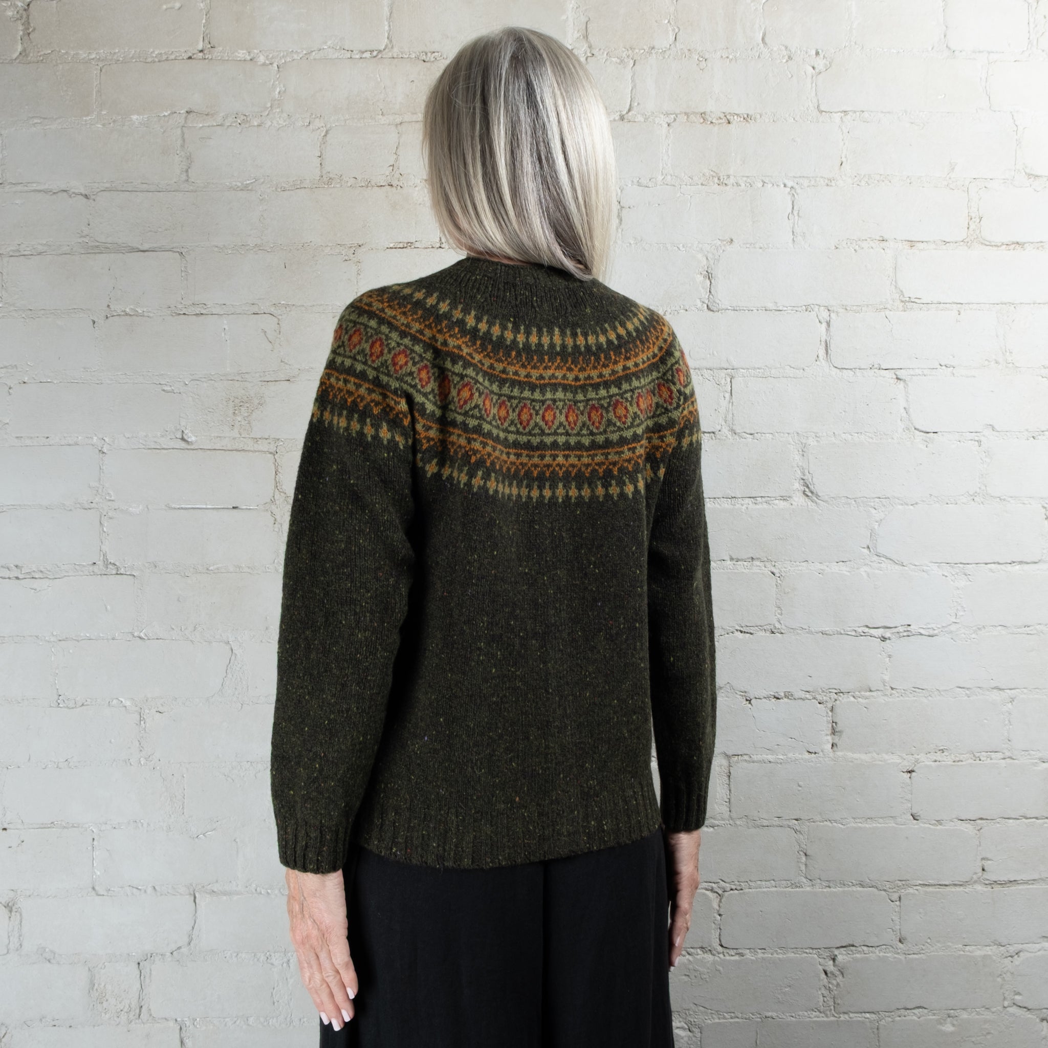 Harley of Scotland Harris Green Fairisle Yoke HB Wool Cardigan