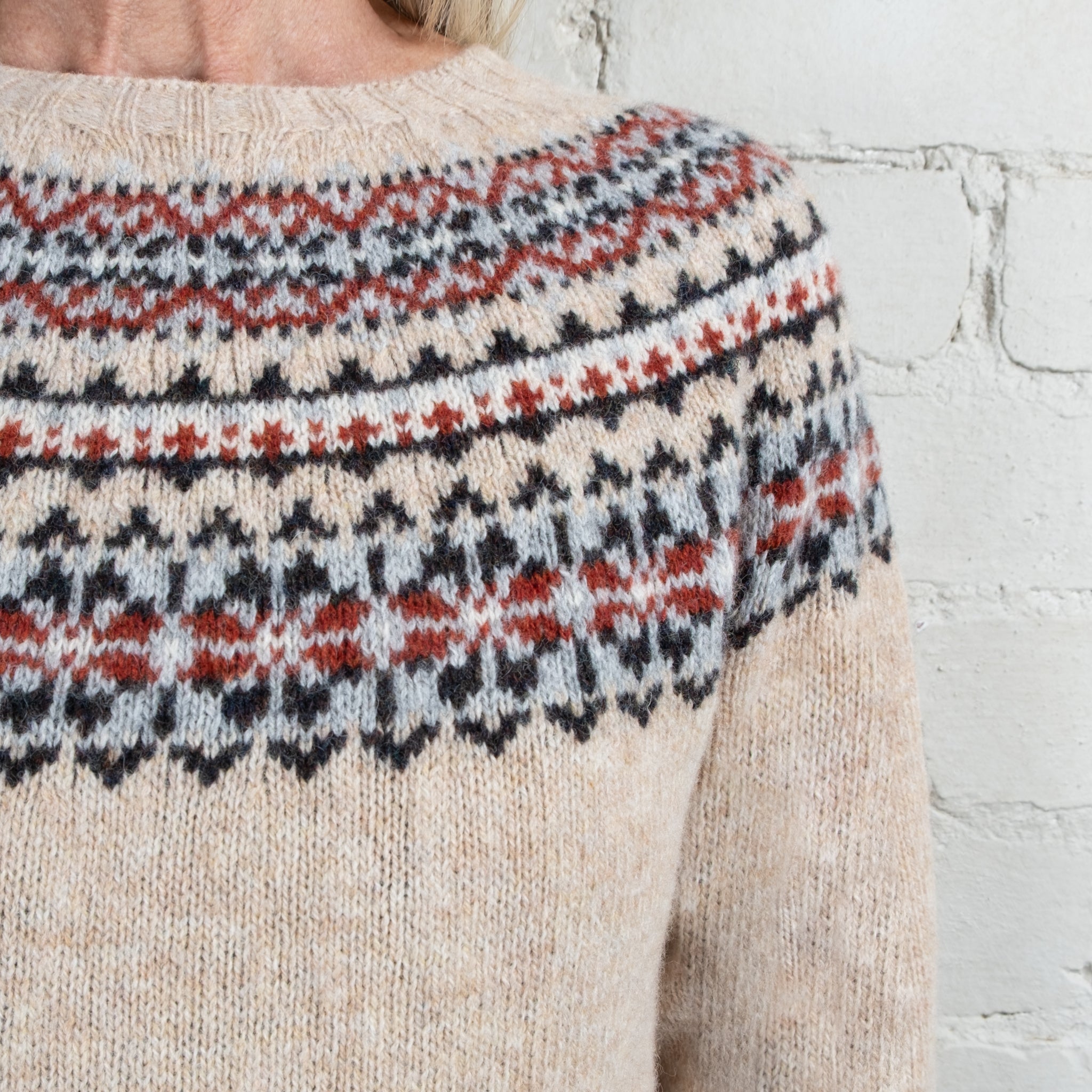 Harley of Scotland Calico Fairisle Yoke Crew Wool Sweater