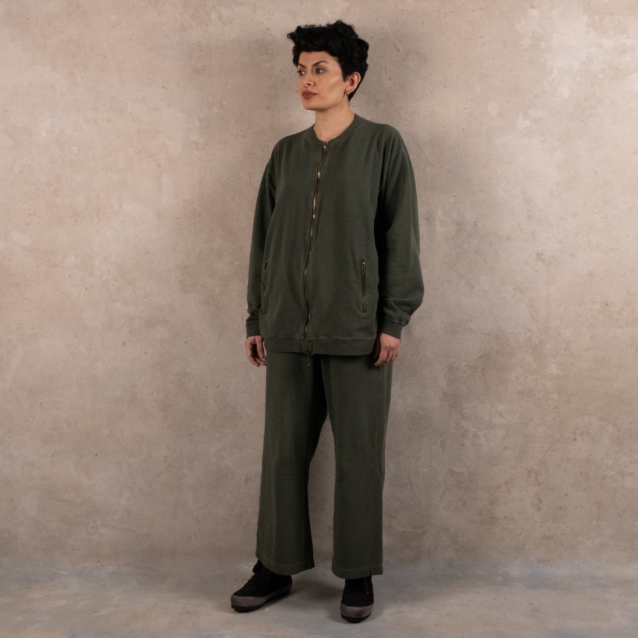 Ichi Antiquités Khaki French Terry Zip Cotton Pants