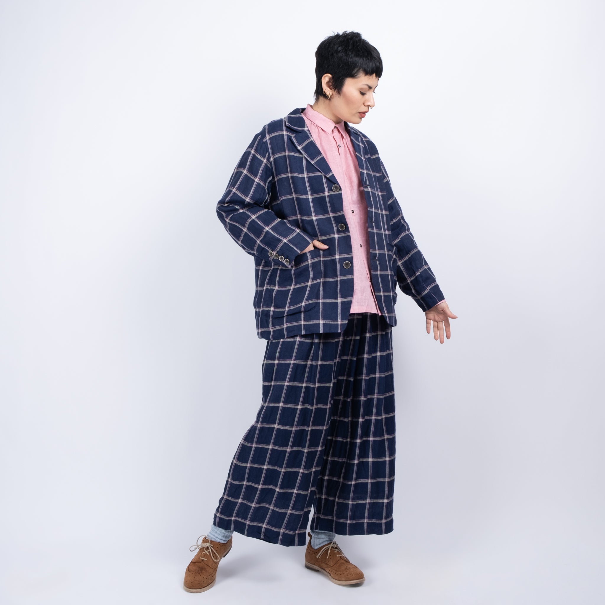 Ichi Antiquités Linen Check Jacket