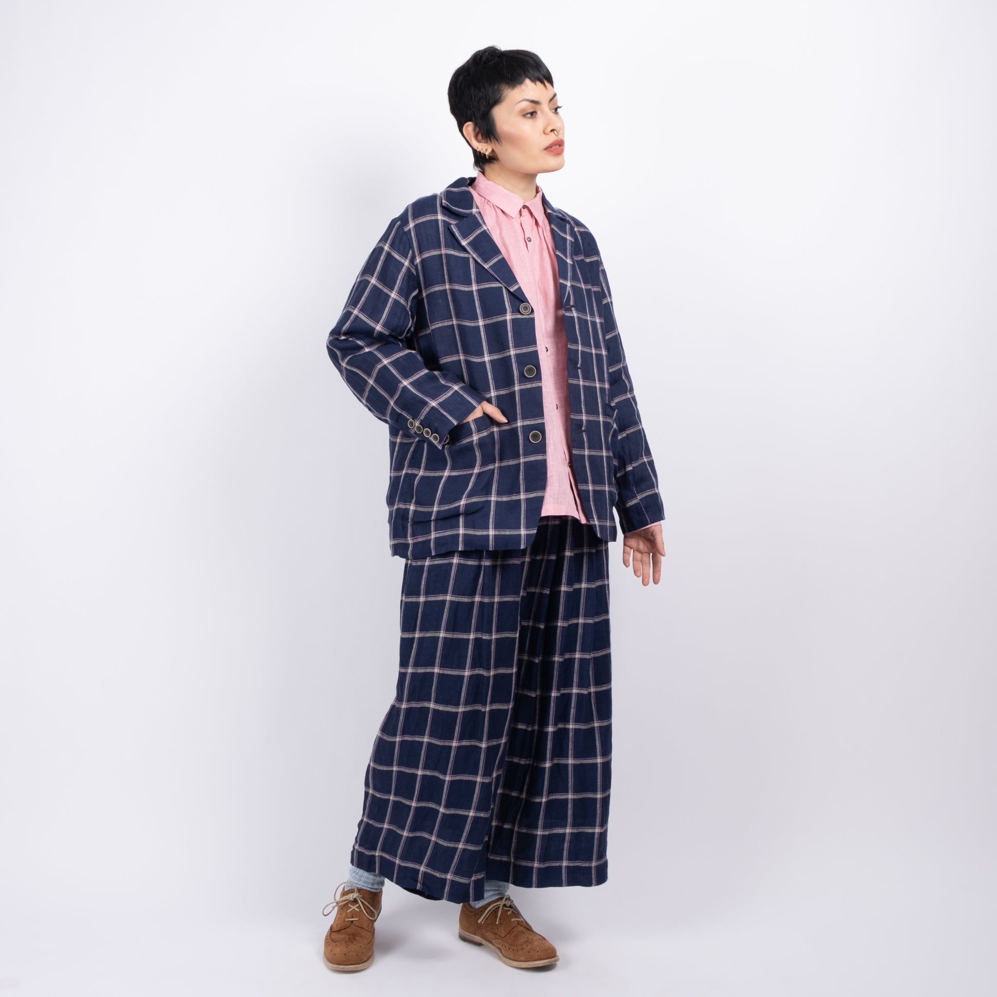 Ichi Antiquités Linen Check Jacket