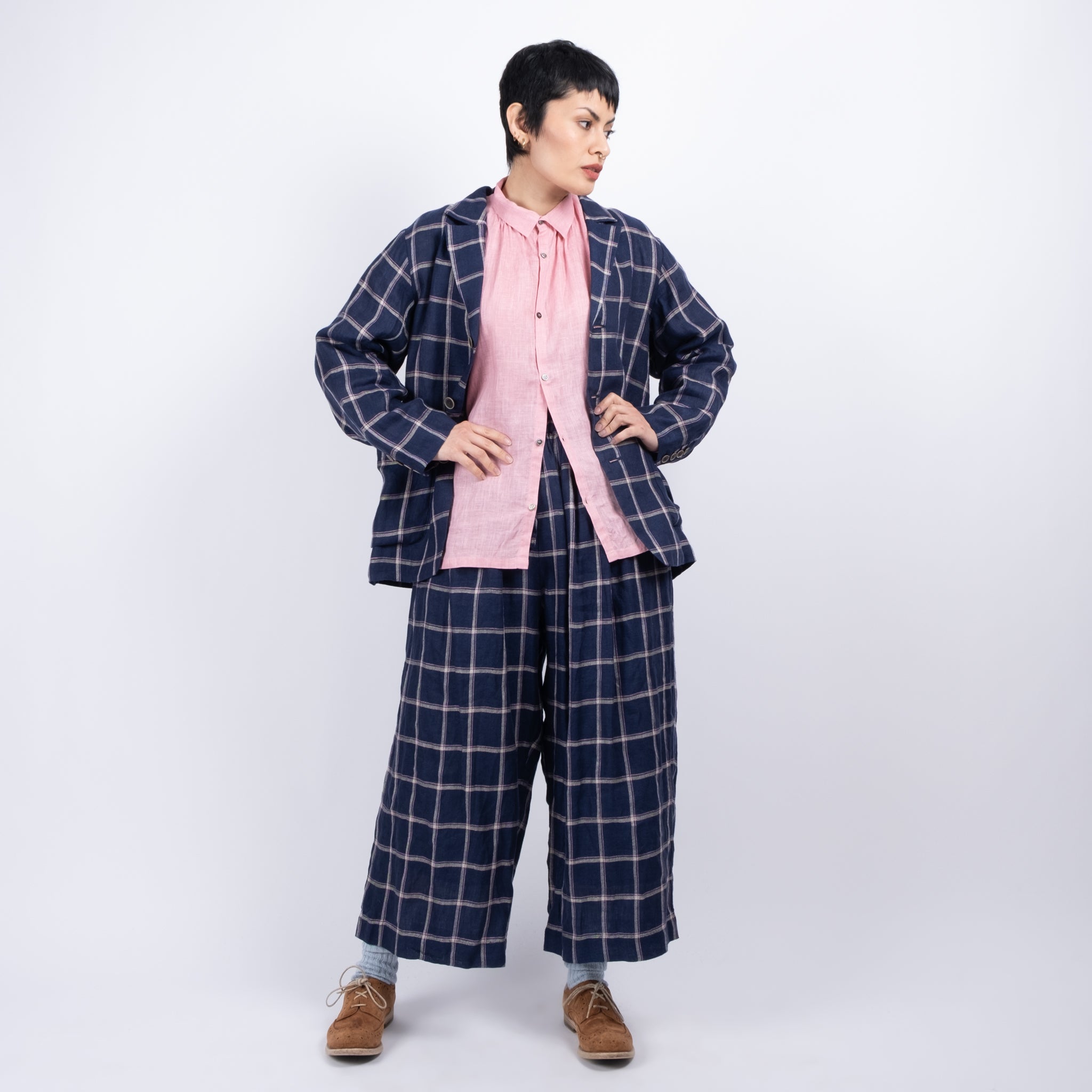 Ichi Antiquités Linen Check Jacket