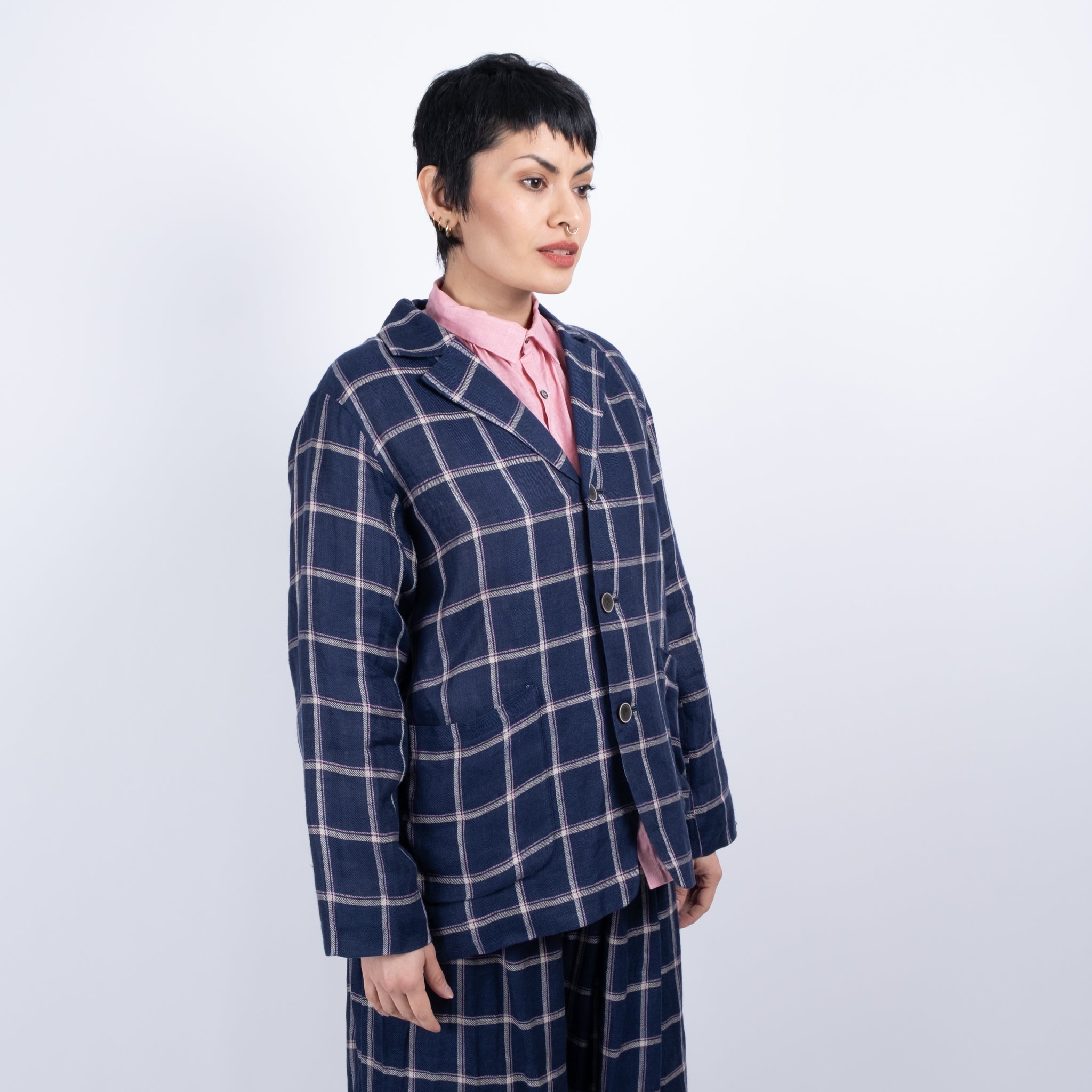 Ichi Antiquités Linen Check Jacket