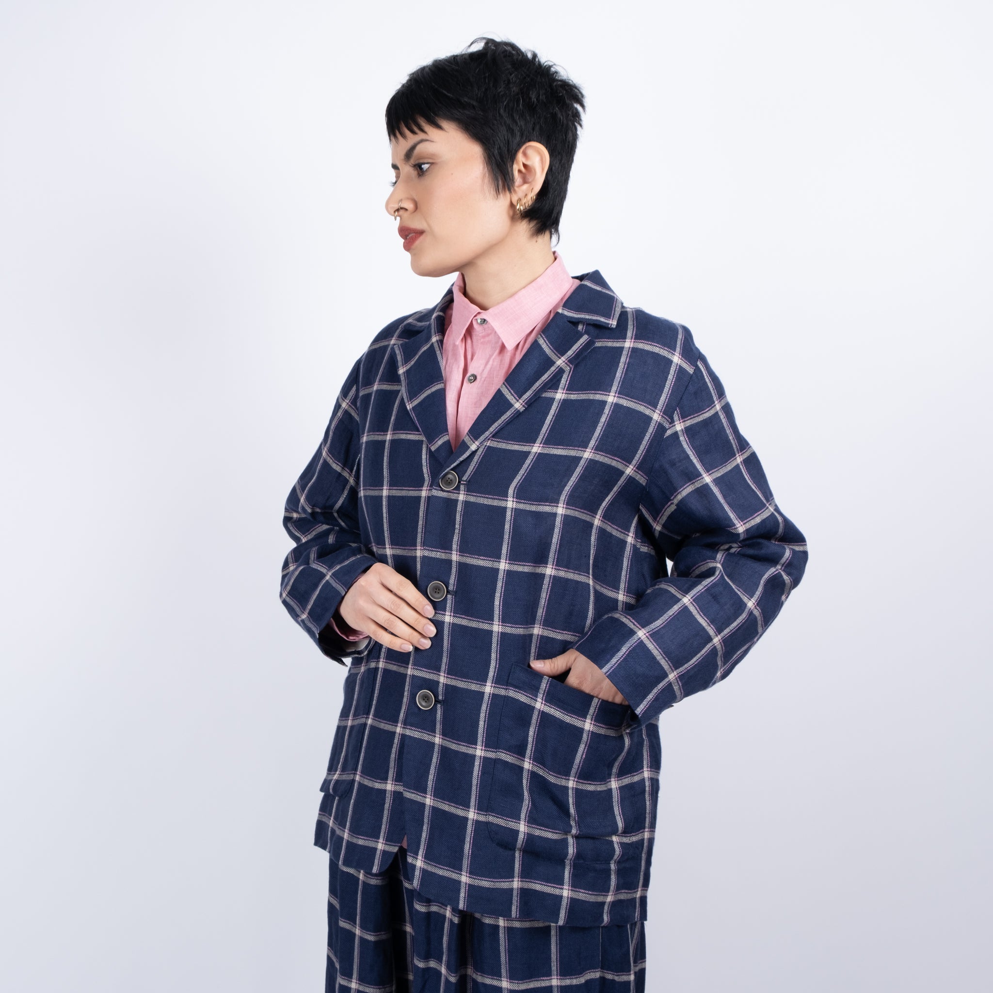 Ichi Antiquités Linen Check Jacket