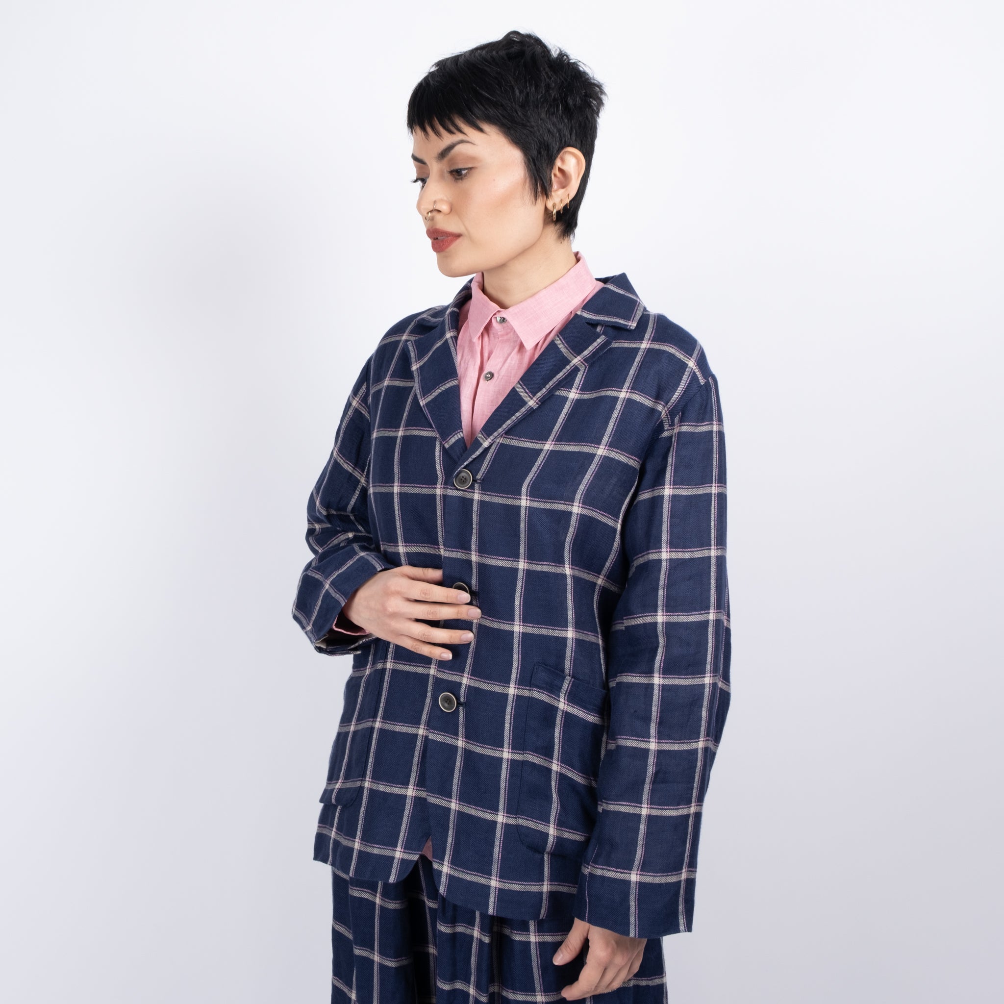 Ichi Antiquités Linen Check Jacket