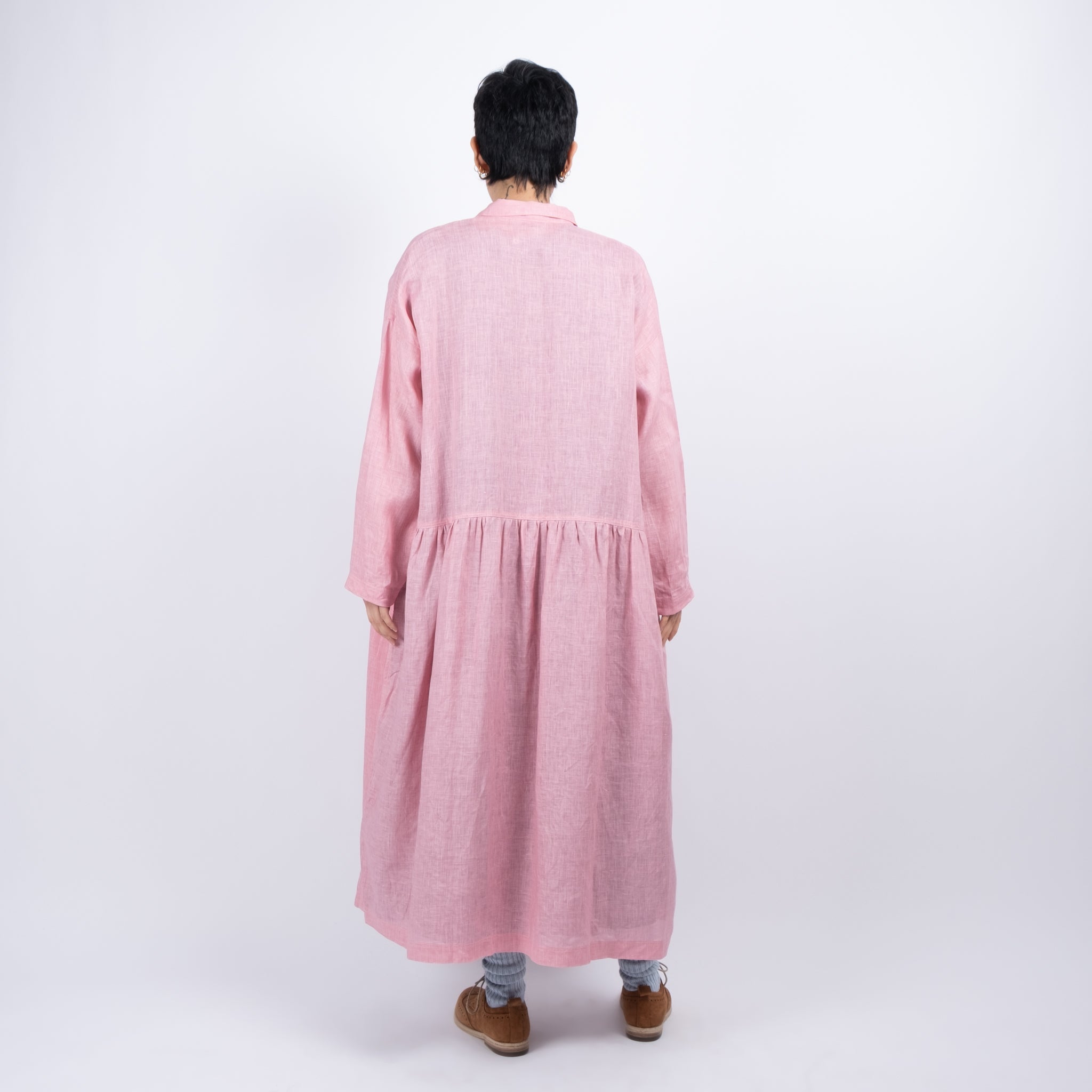 Ichi Antiquités Pink Pigment Dyed Linen Shirt Dress