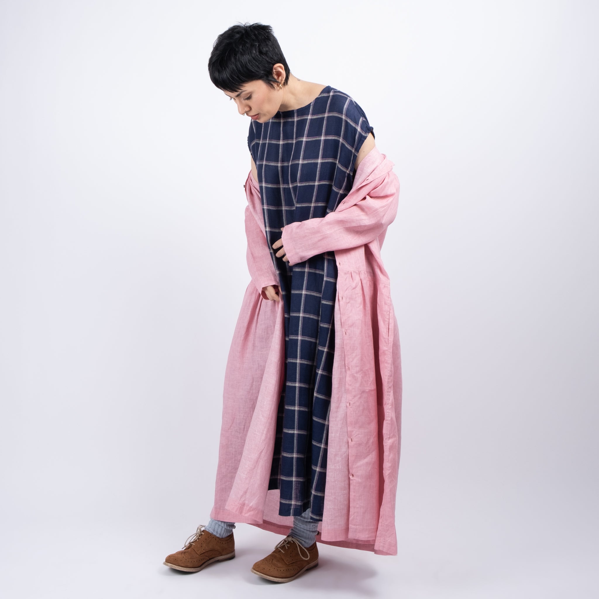 Ichi Antiquités Pink Pigment Dyed Linen Shirt Dress