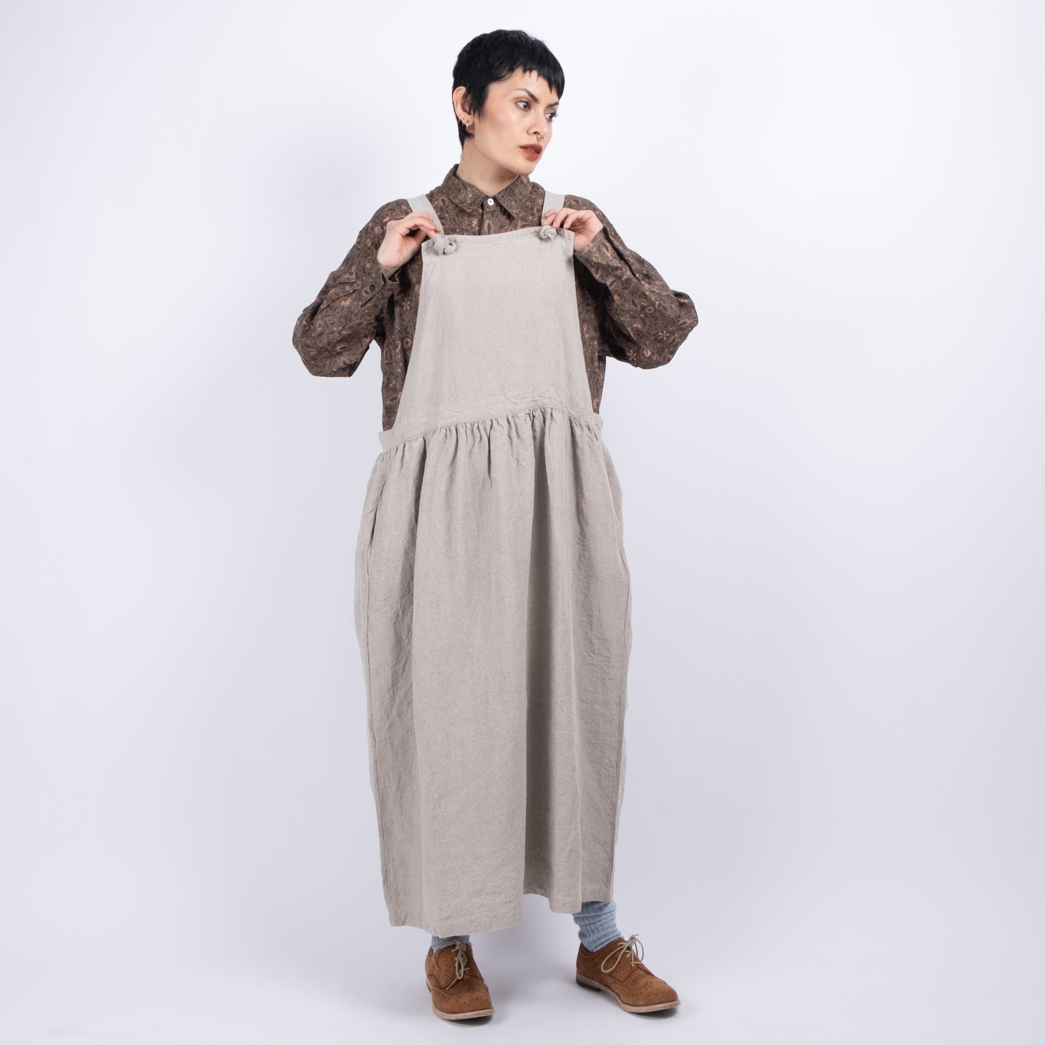 Ichi Antiquités Natural Linen Pinafore Dress