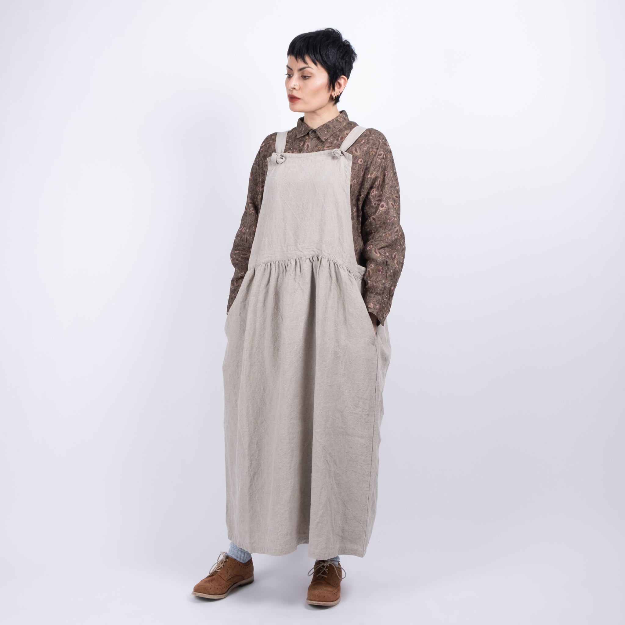 Ichi Antiquités Natural Linen Pinafore Dress