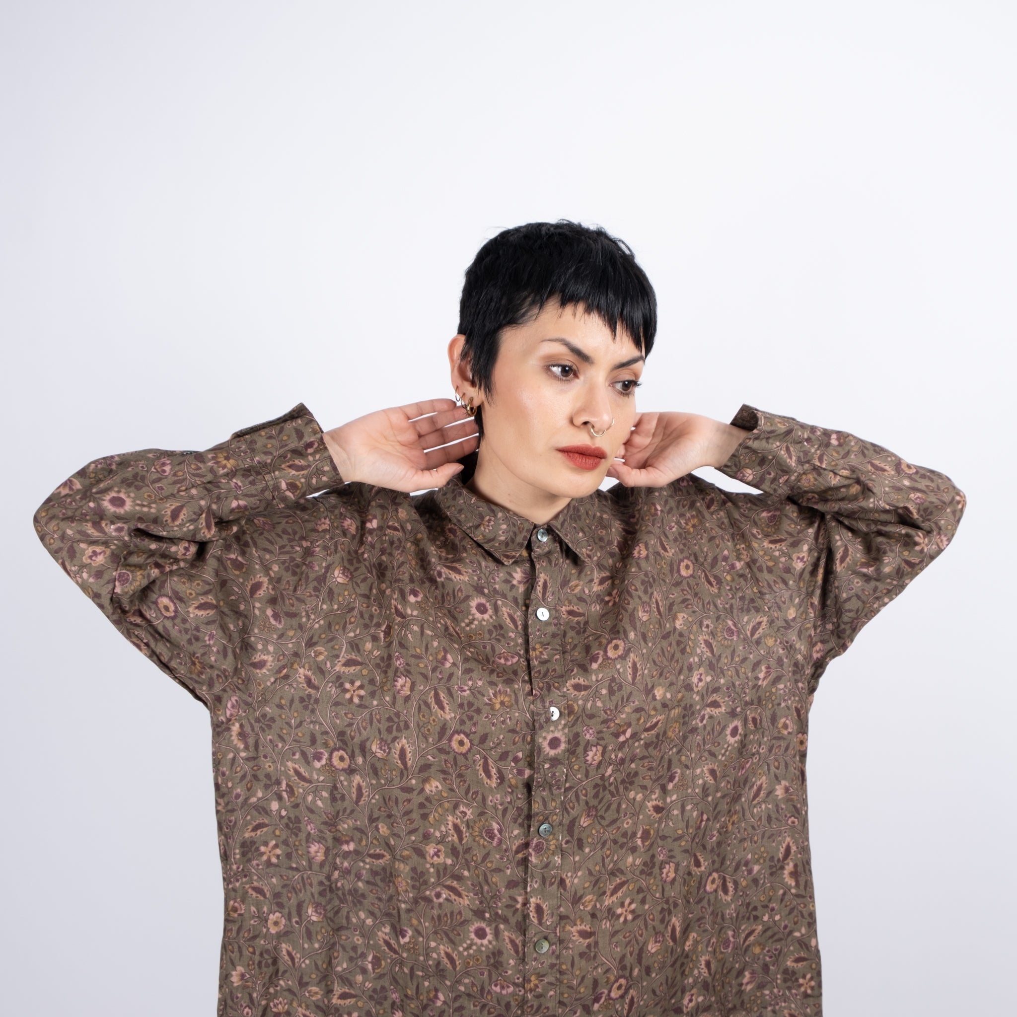 Ichi Antiquités Floral Linen Shirt Dress