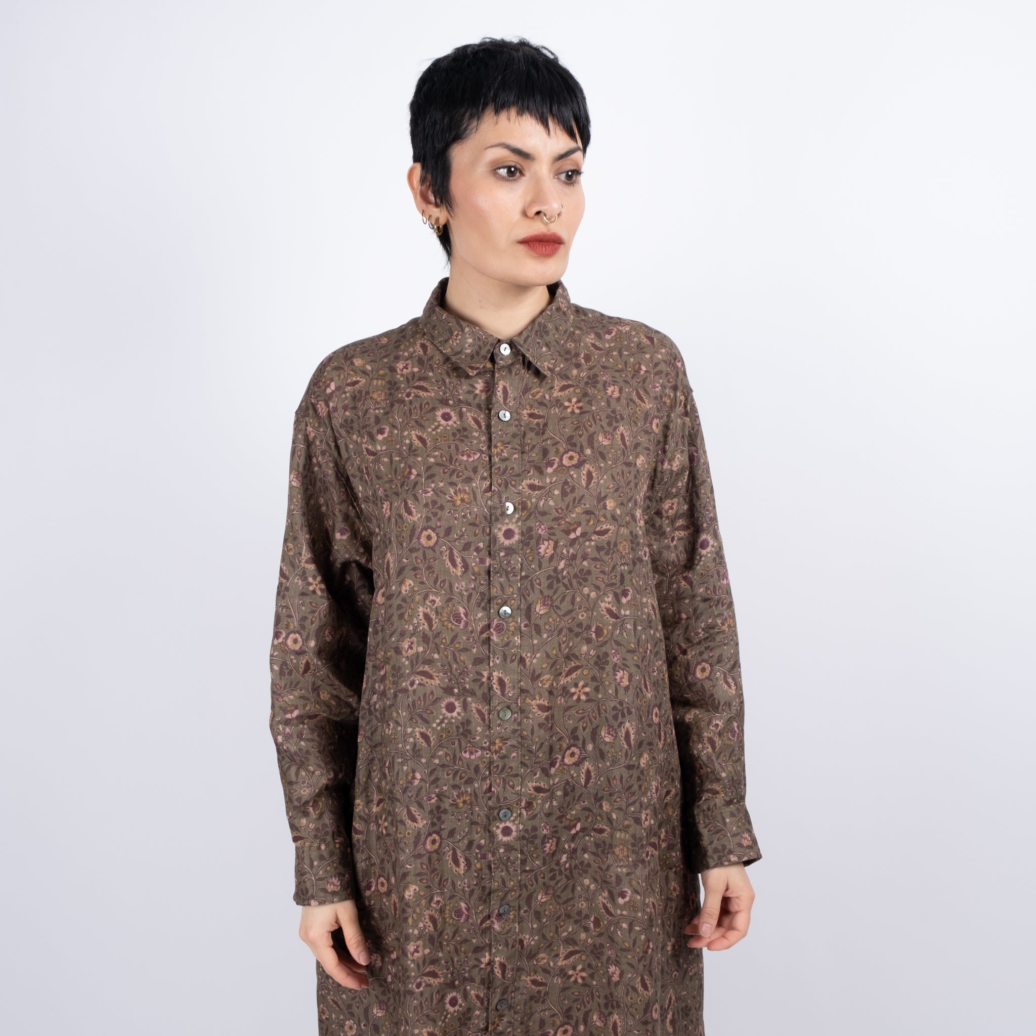 Ichi Antiquités Floral Linen Shirt Dress