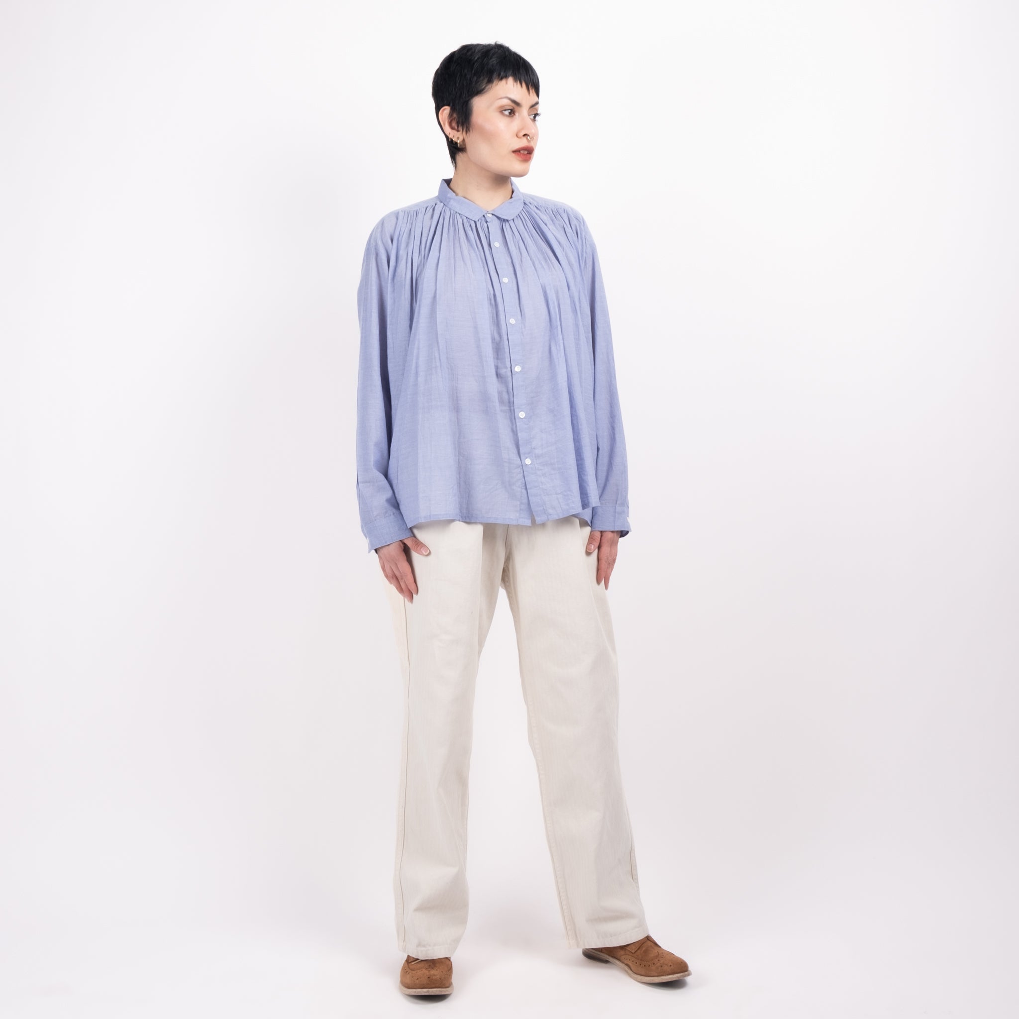 Ichi Antiquités Blue Khadi Cotton Shirt