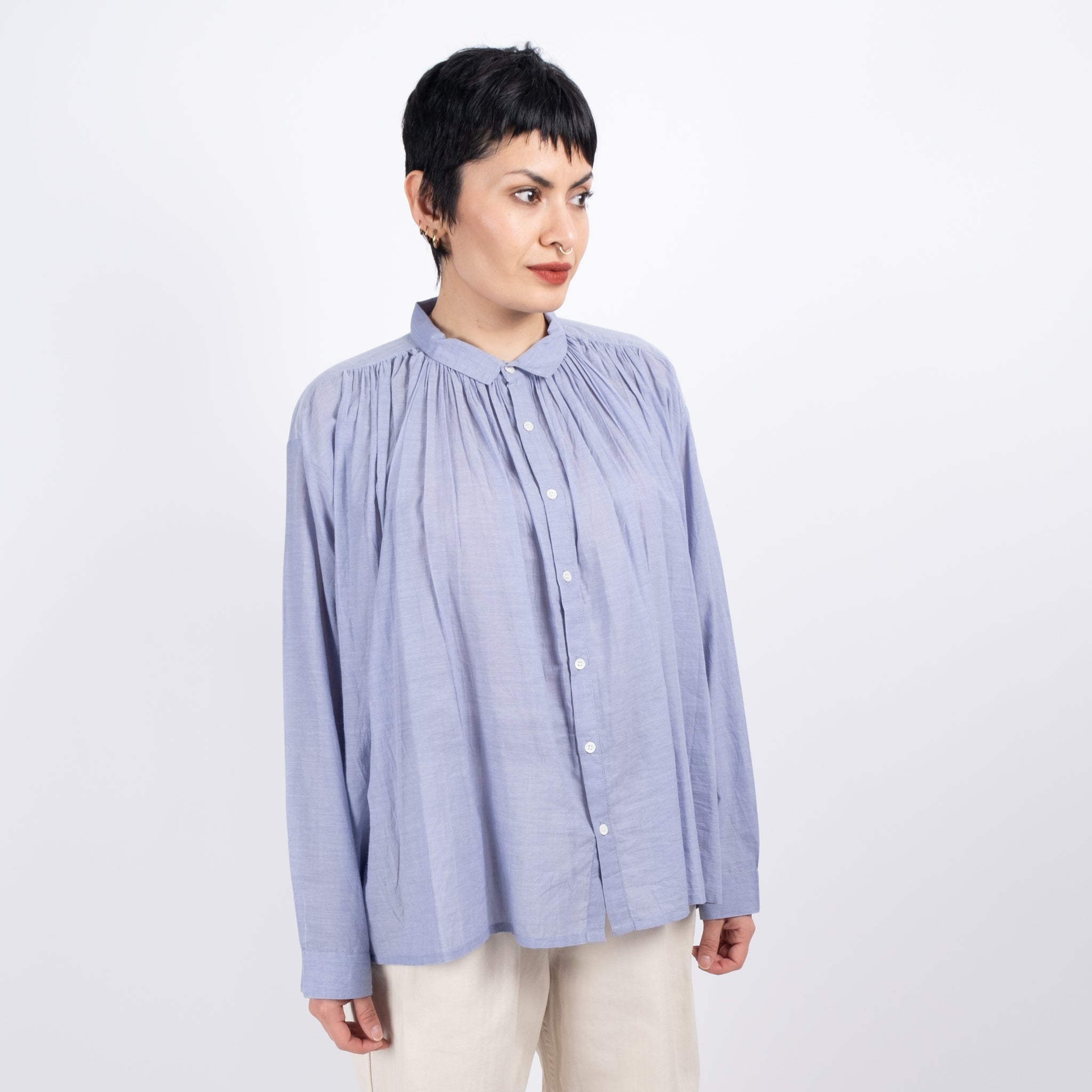 Ichi Antiquités Blue Khadi Cotton Shirt