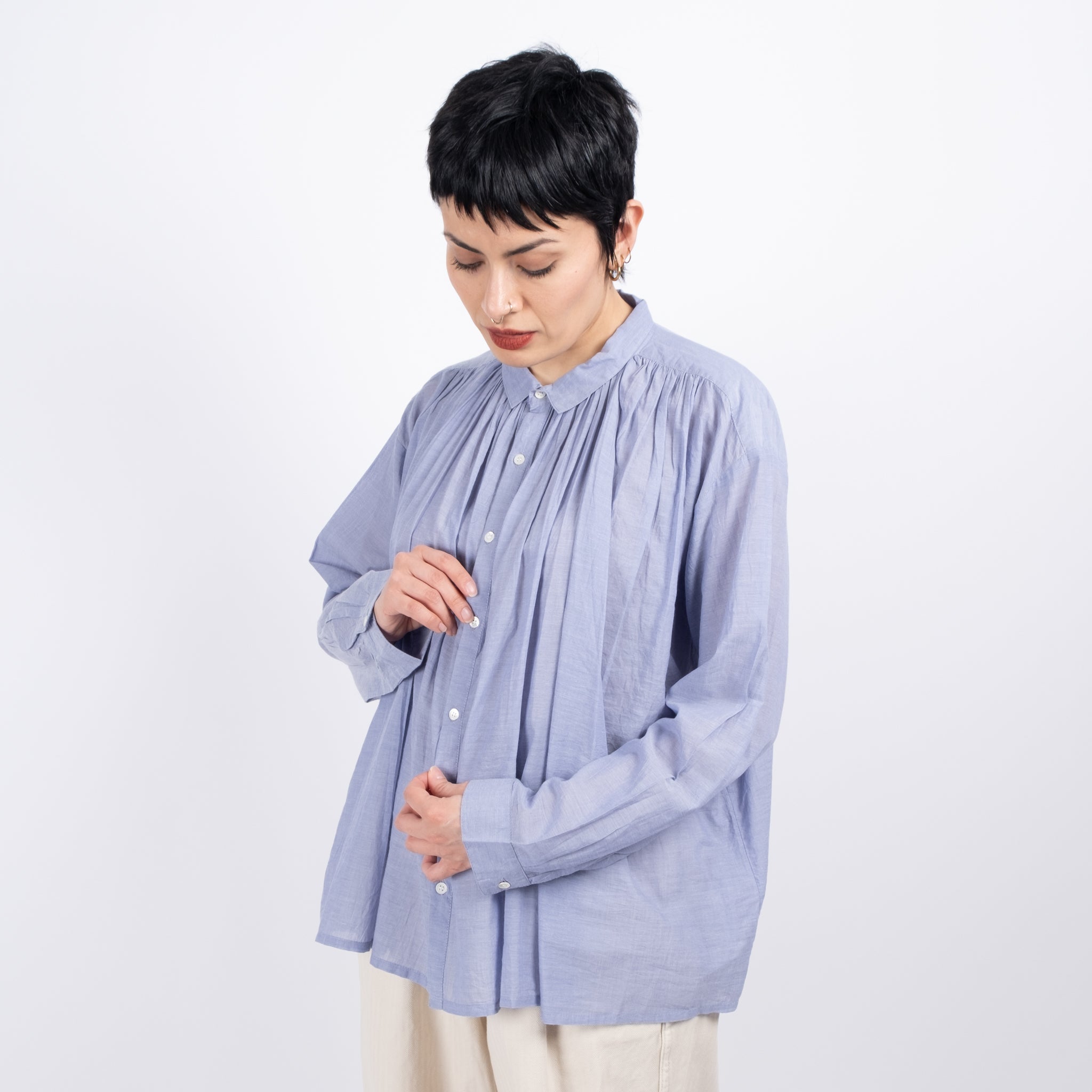 Ichi Antiquités Blue Khadi Cotton Shirt