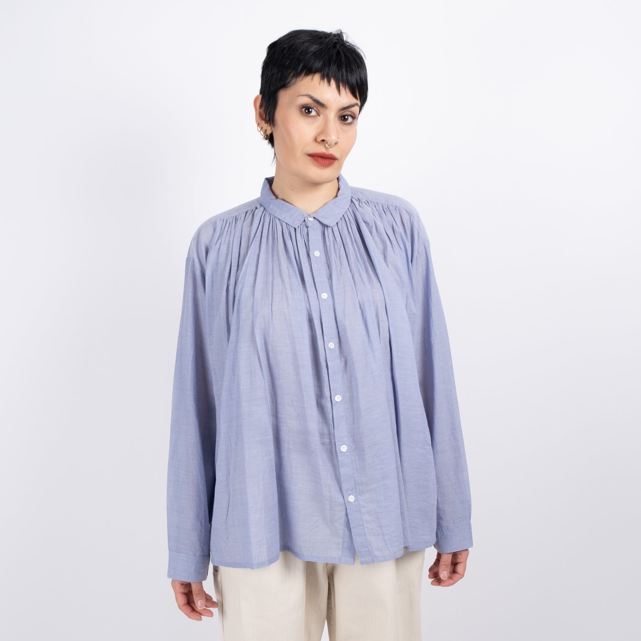 Ichi Antiquités Blue Khadi Cotton Shirt