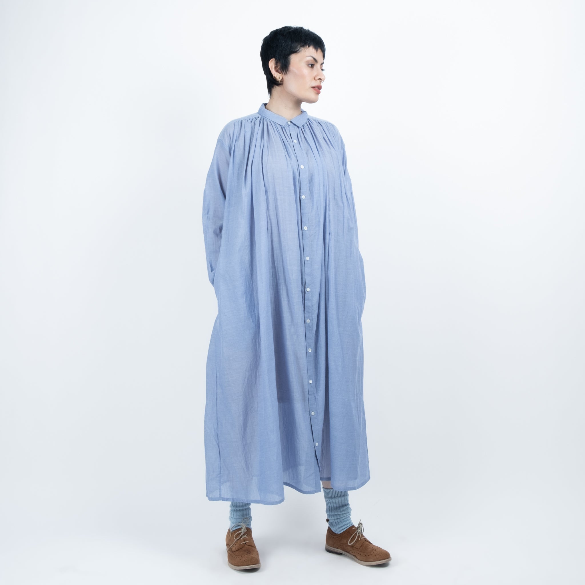 Ichi Antiquités Blue Khadi Cotton Shirt Dress