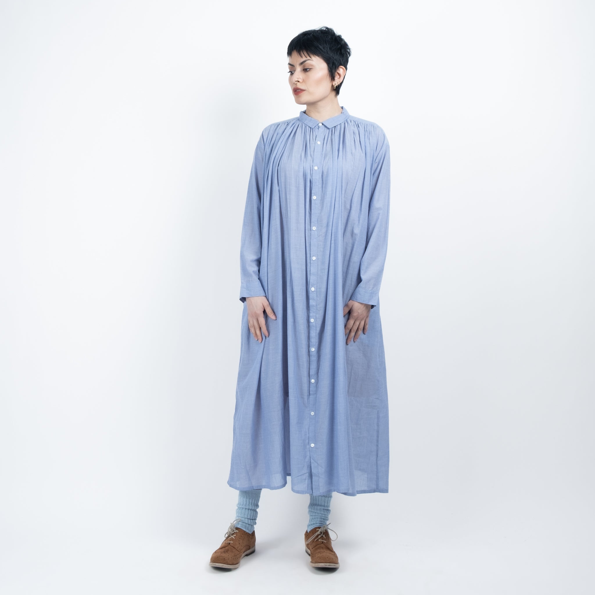 Ichi Antiquités Blue Khadi Cotton Shirt Dress