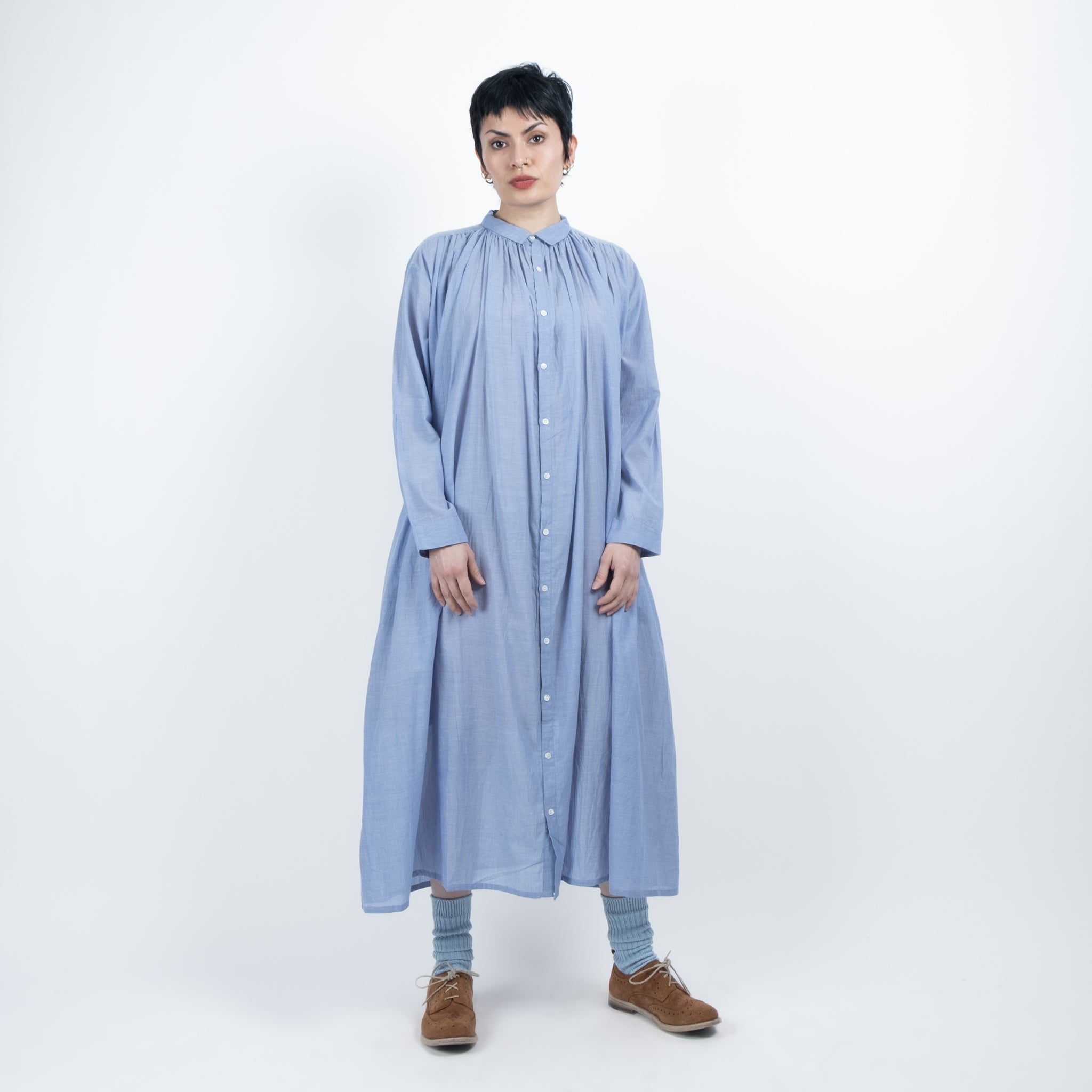 Ichi Antiquités Blue Khadi Cotton Shirt Dress