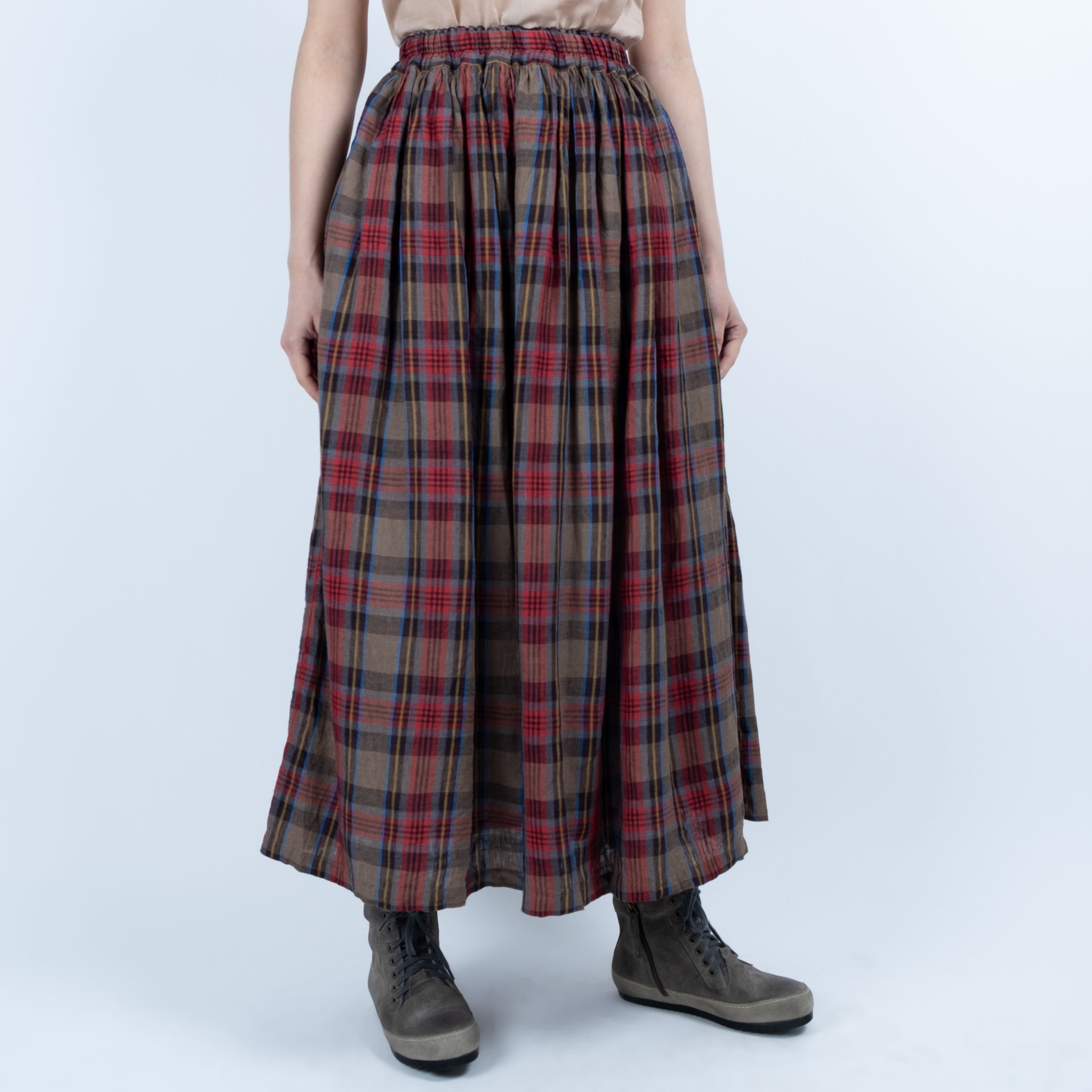 Ichi Antiquités Linen Tartan Skirt