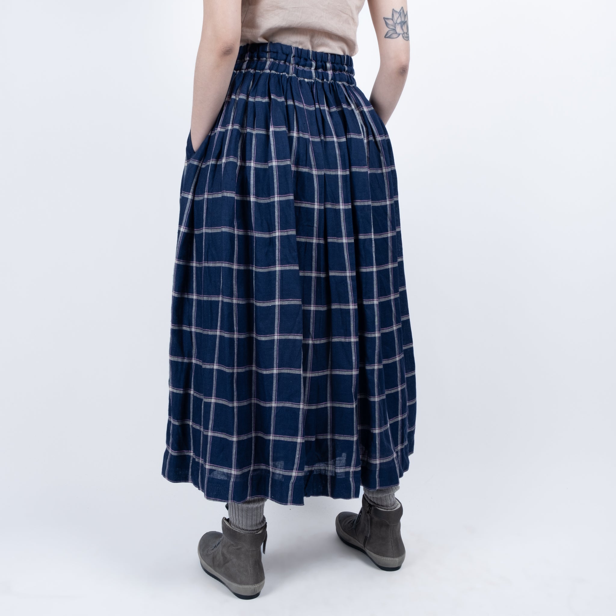 Ichi Antiquités Linen Check Skirt