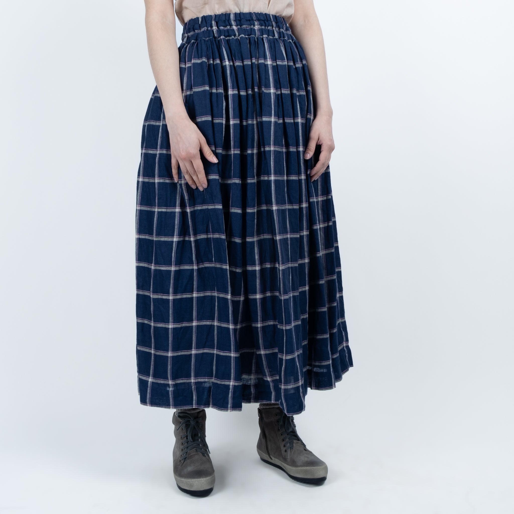 Ichi Antiquités Linen Check Skirt