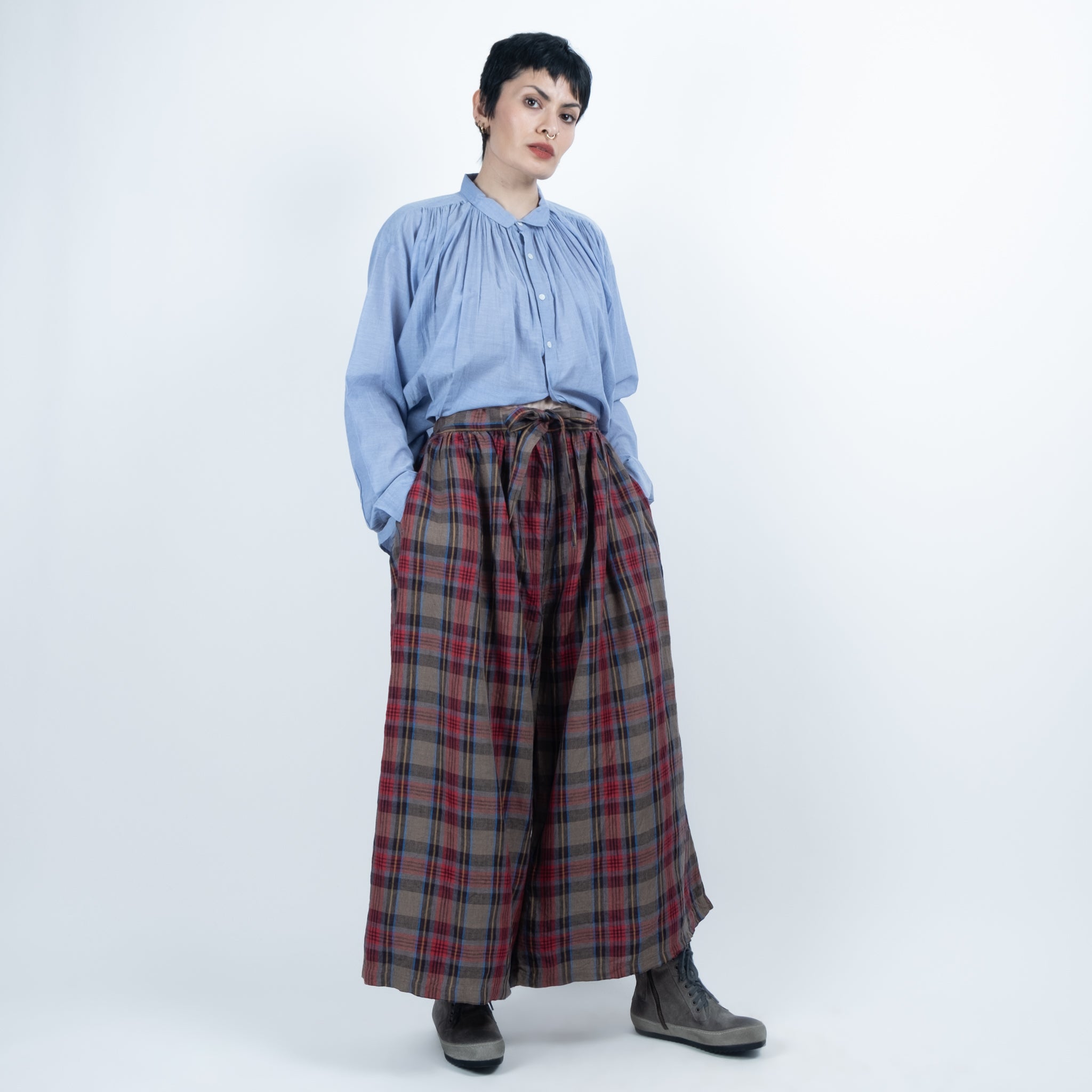 Ichi Antiquités Linen Tartan Pants