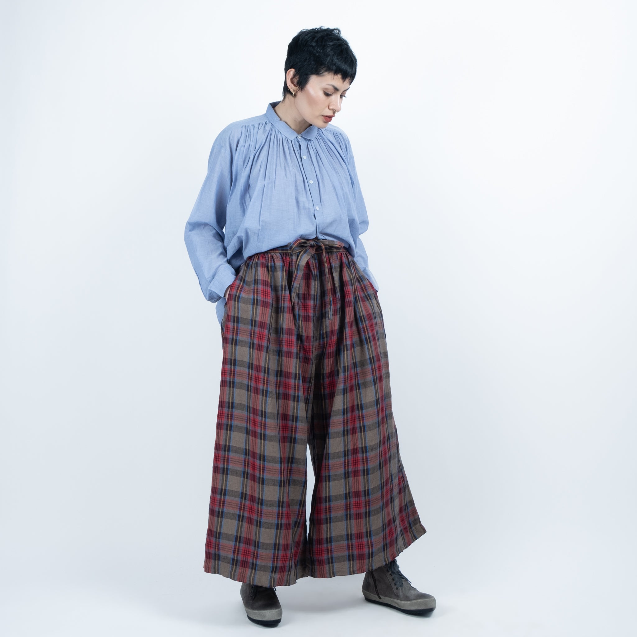 Ichi Antiquités Linen Tartan Pants