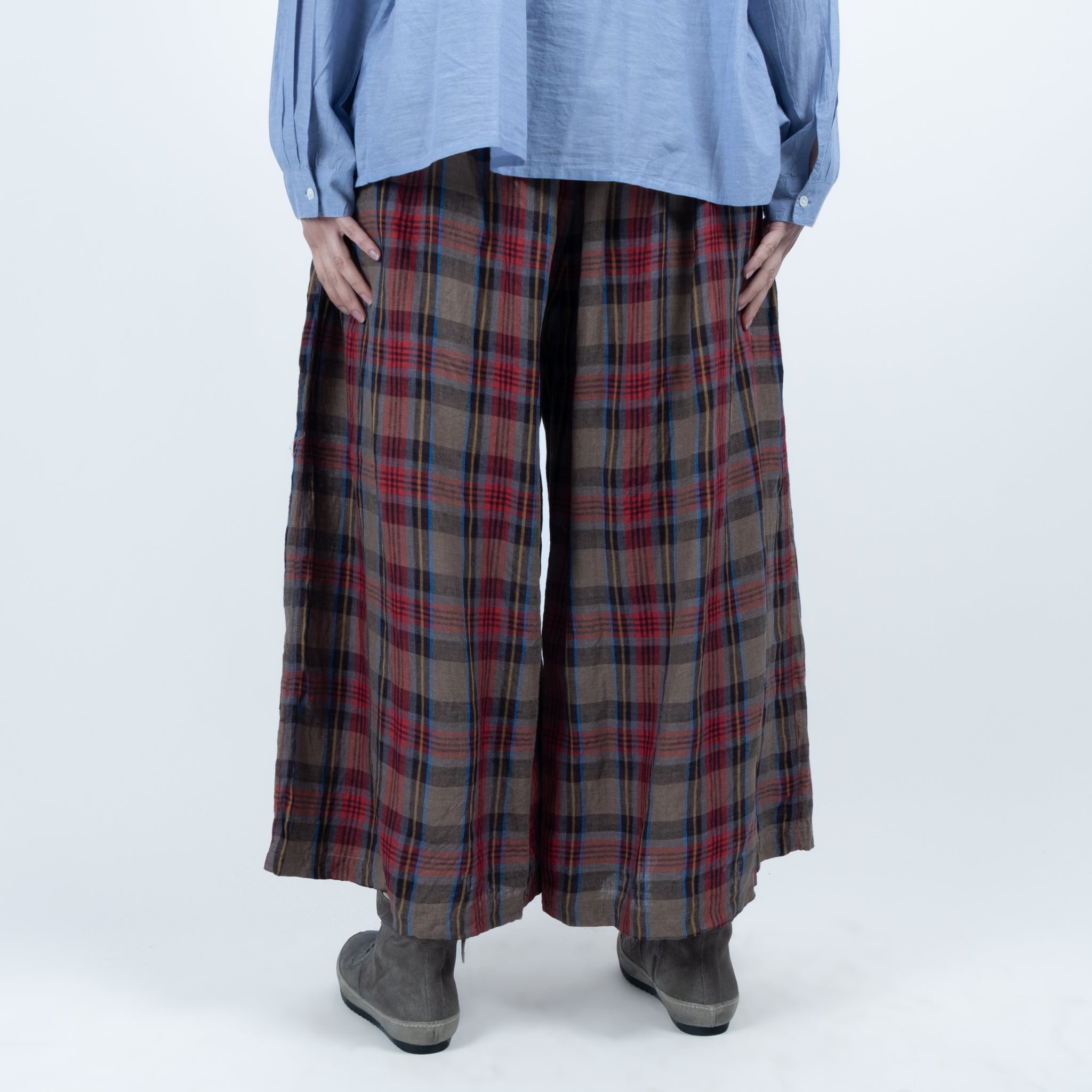 Ichi Antiquités Linen Tartan Pants