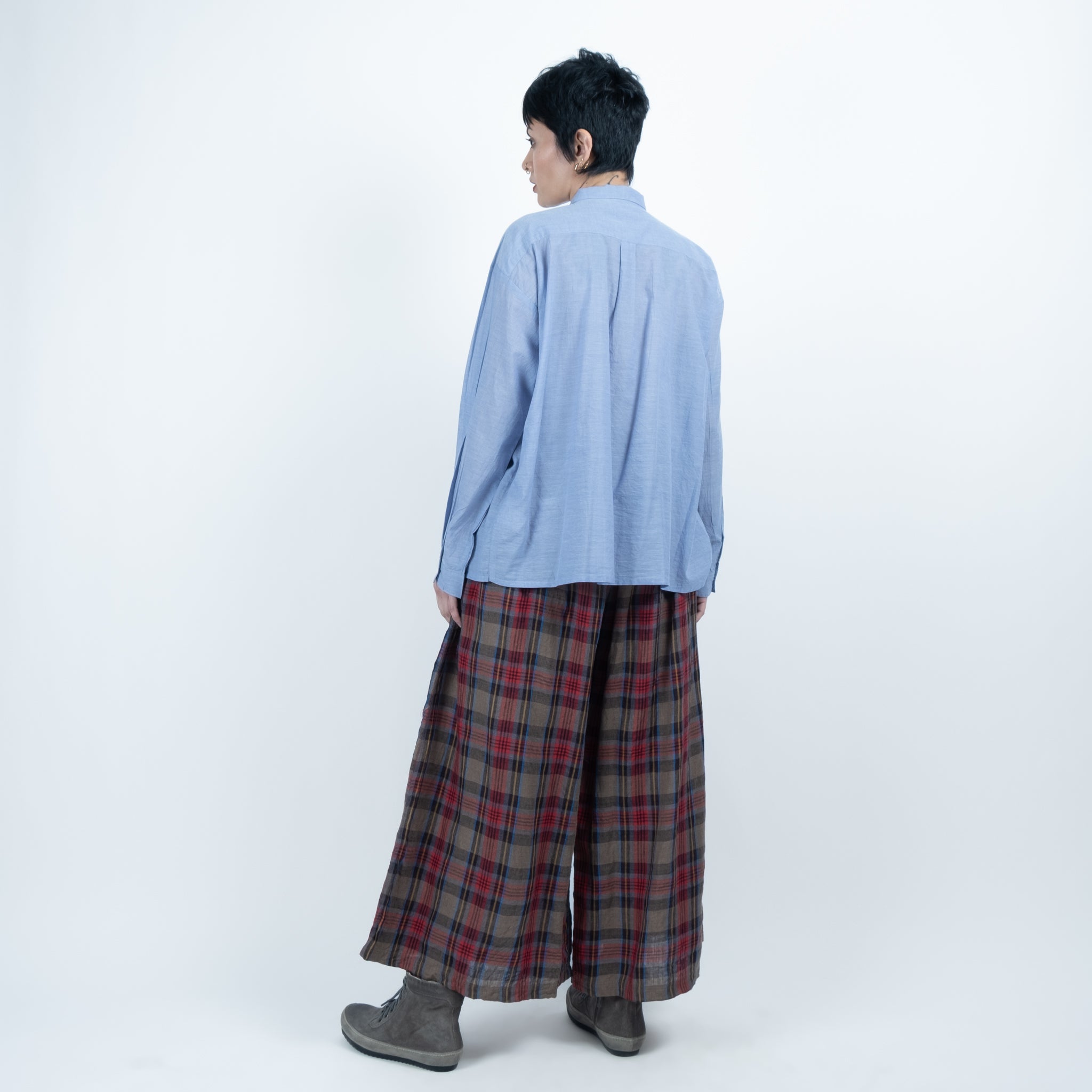 Ichi Antiquités Linen Tartan Pants