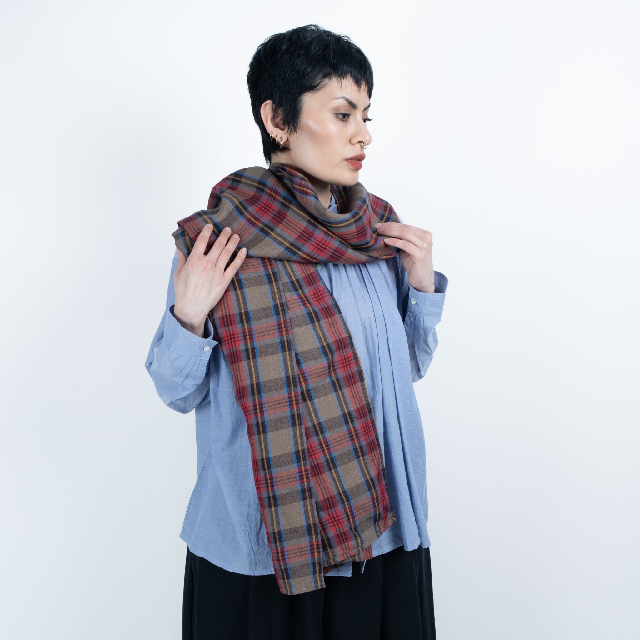 Ichi Antiquités Linen Tartan Stole