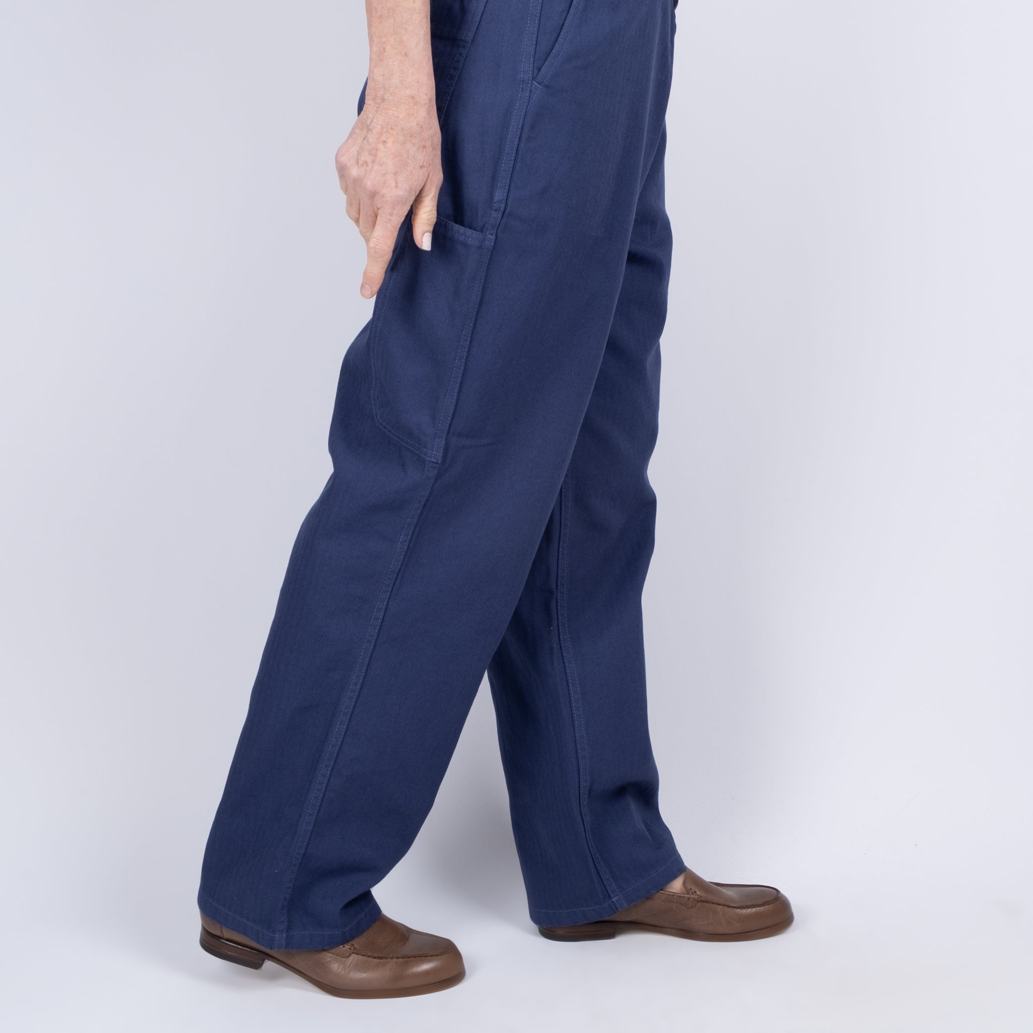 Ichi Antiquités Navy Herringbone Cotton Woven Pants