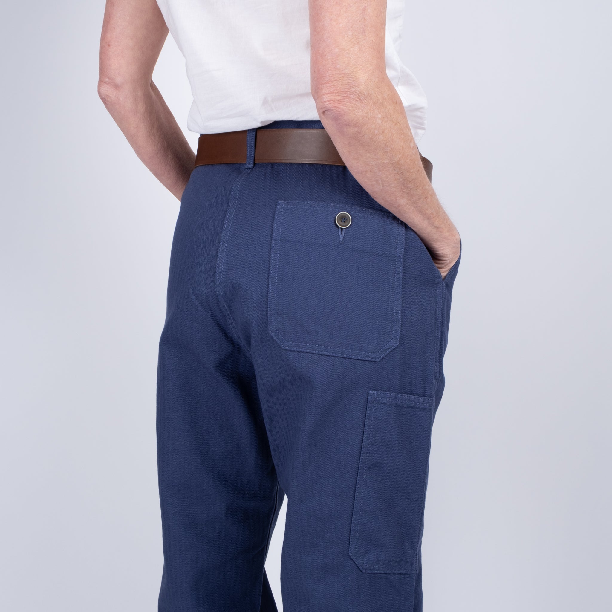 Ichi Antiquités Navy Herringbone Cotton Woven Pants