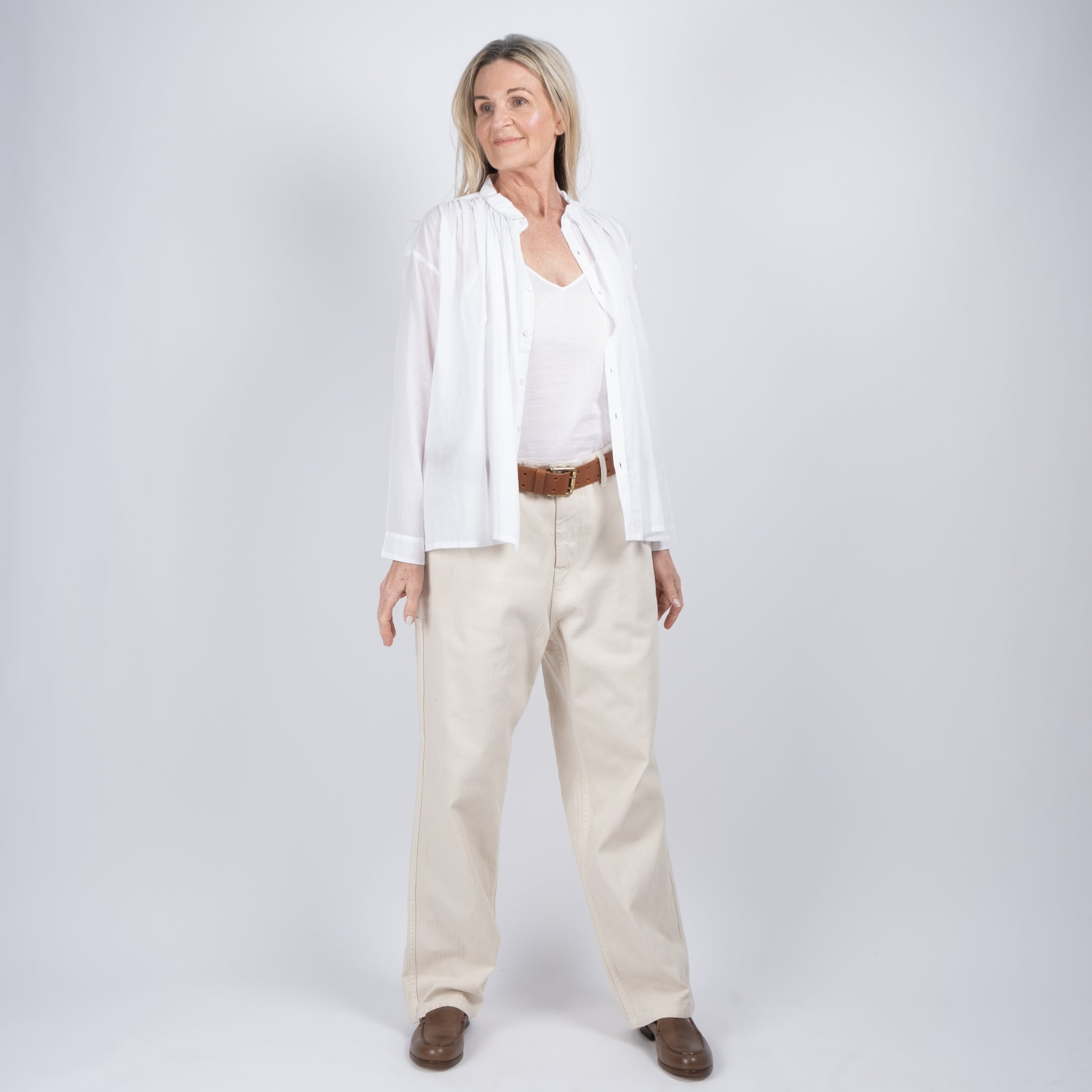 Ichi Antiquités Ivory Herringbone Cotton Woven Pants