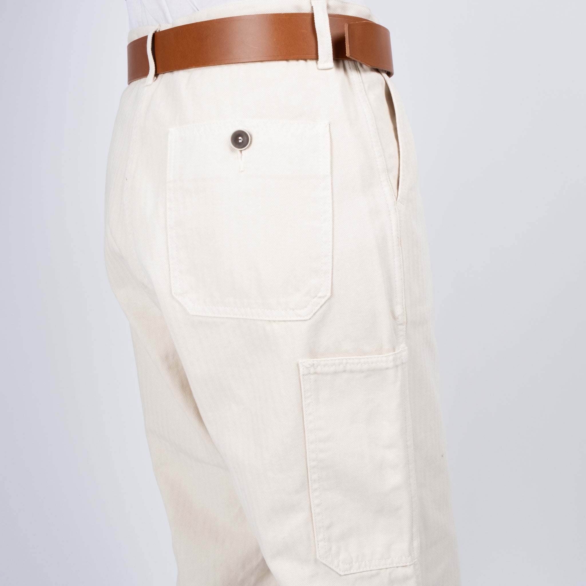 Ichi Antiquités Ivory Herringbone Cotton Woven Pants