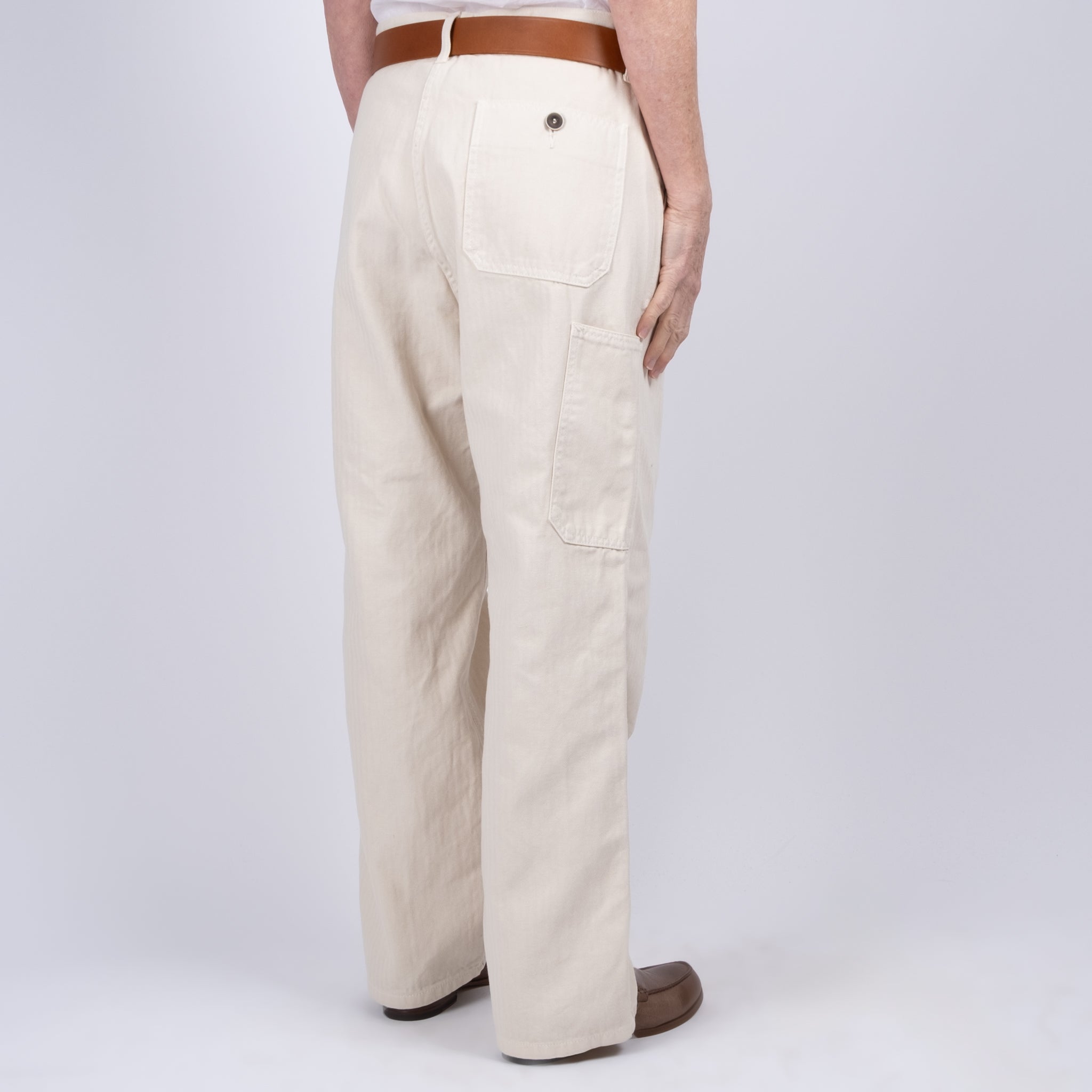 Ichi Antiquités Ivory Herringbone Cotton Woven Pants