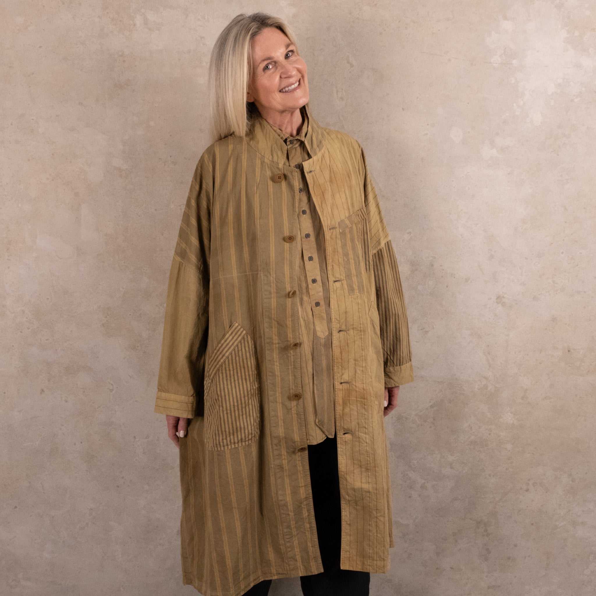 Klasica Striped Patchwork Cotton Coat