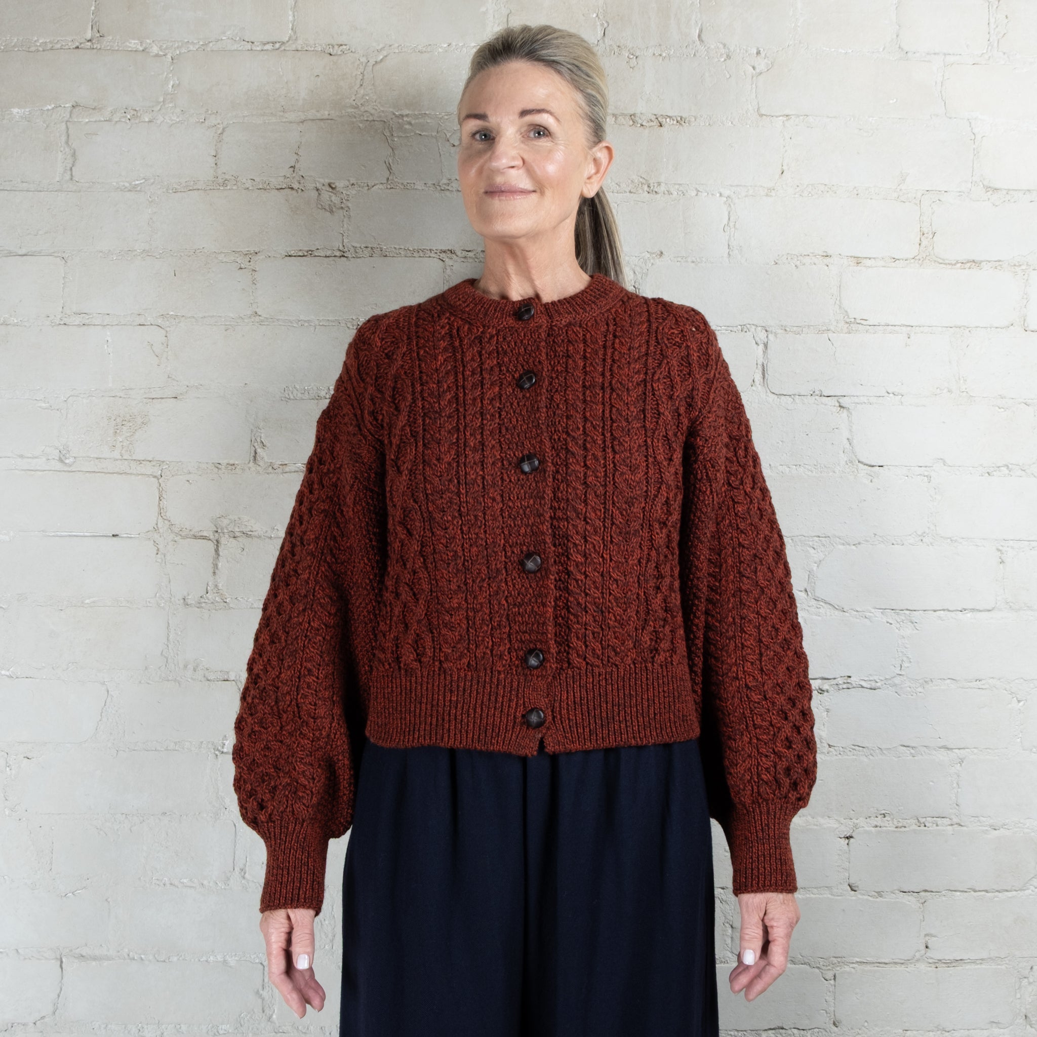Aran Merino Sable Marl Clover Cropped Cardigan